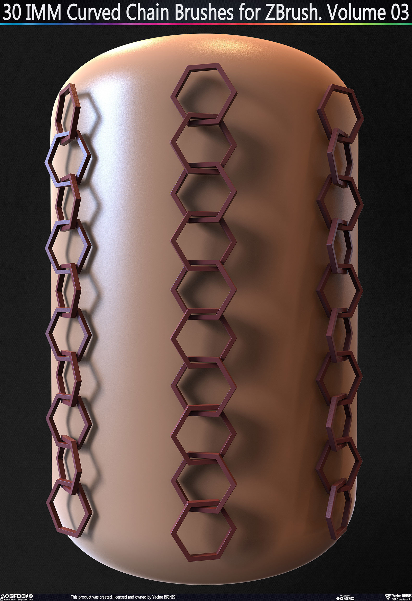 30 IMM Curved Chain Brushes for ZBrush Volume 03 Low-poly 3D model_7