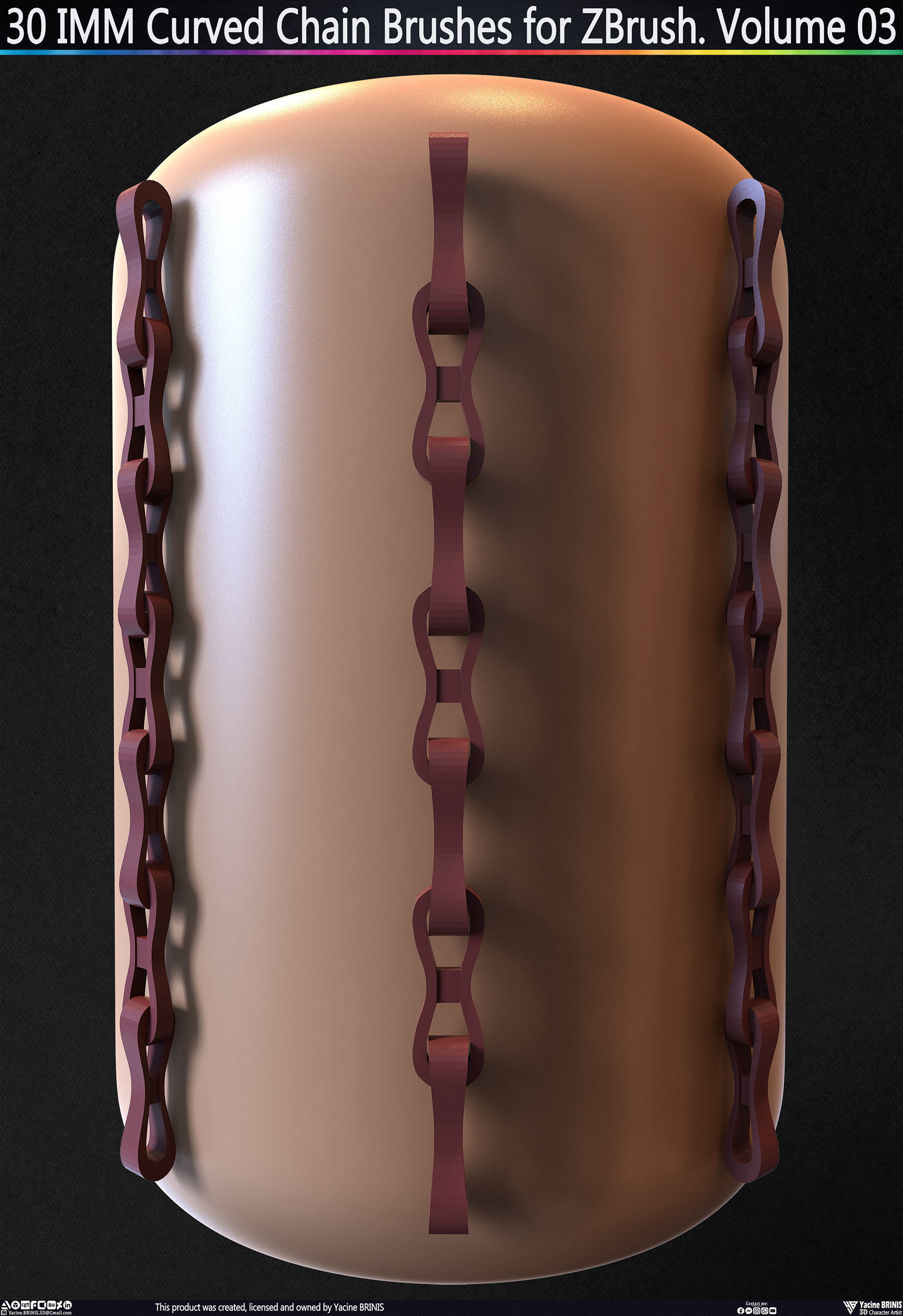30 IMM Curved Chain Brushes for ZBrush Volume 03 Low-poly 3D model_14