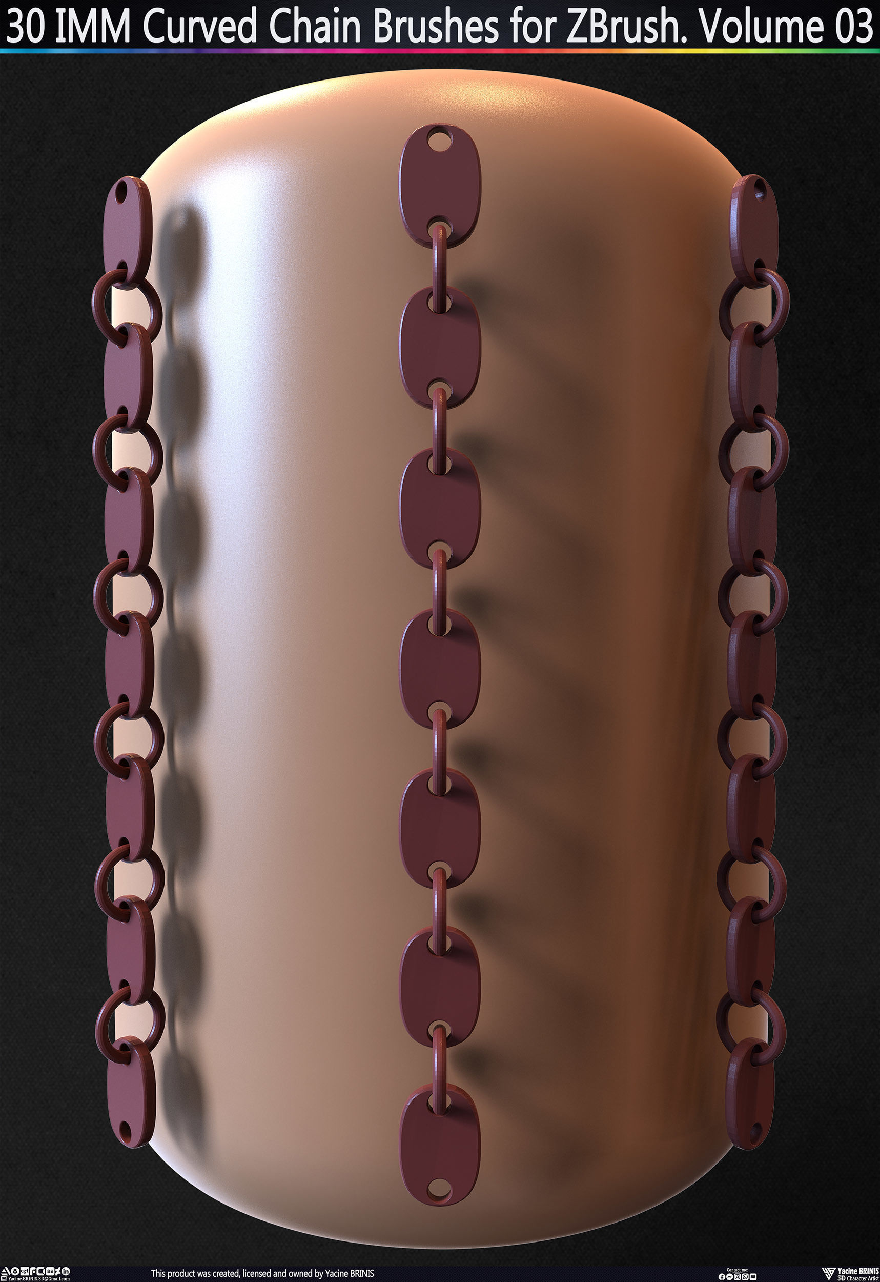 30 IMM Curved Chain Brushes for ZBrush Volume 03 Low-poly 3D model_8