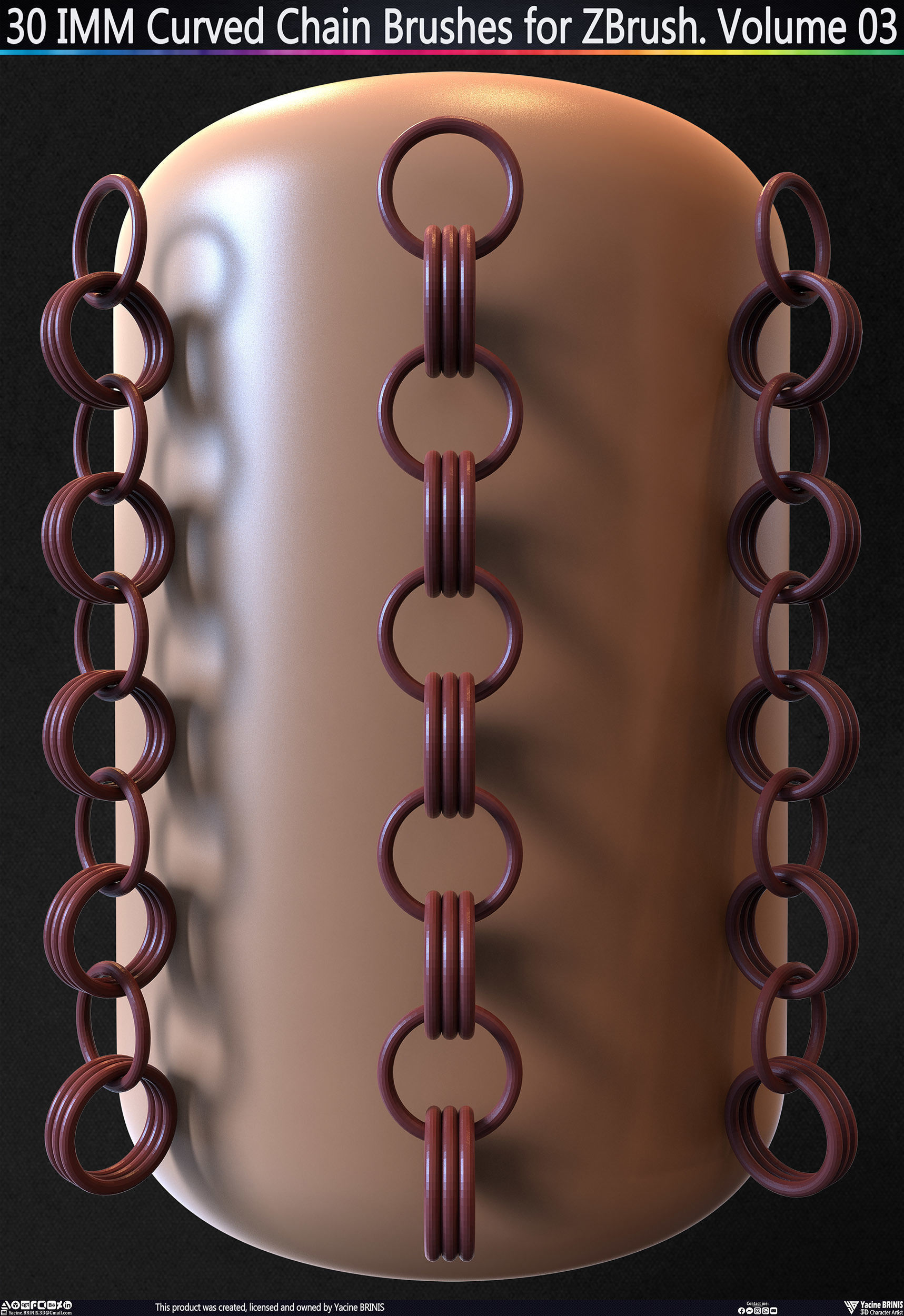 30 IMM Curved Chain Brushes for ZBrush Volume 03 Low-poly 3D model_27