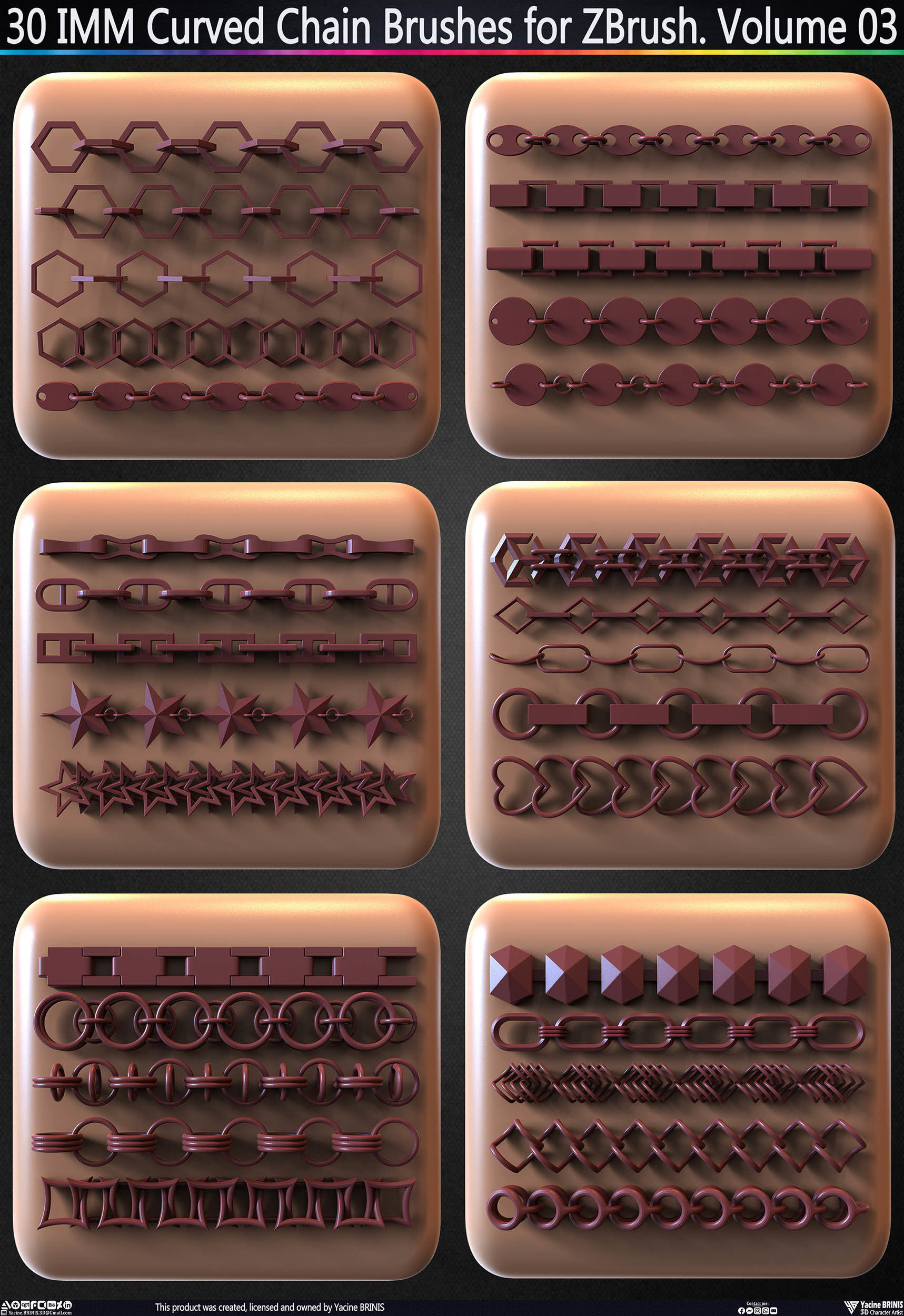 30 IMM Curved Chain Brushes for ZBrush Volume 03 Low-poly 3D model_1