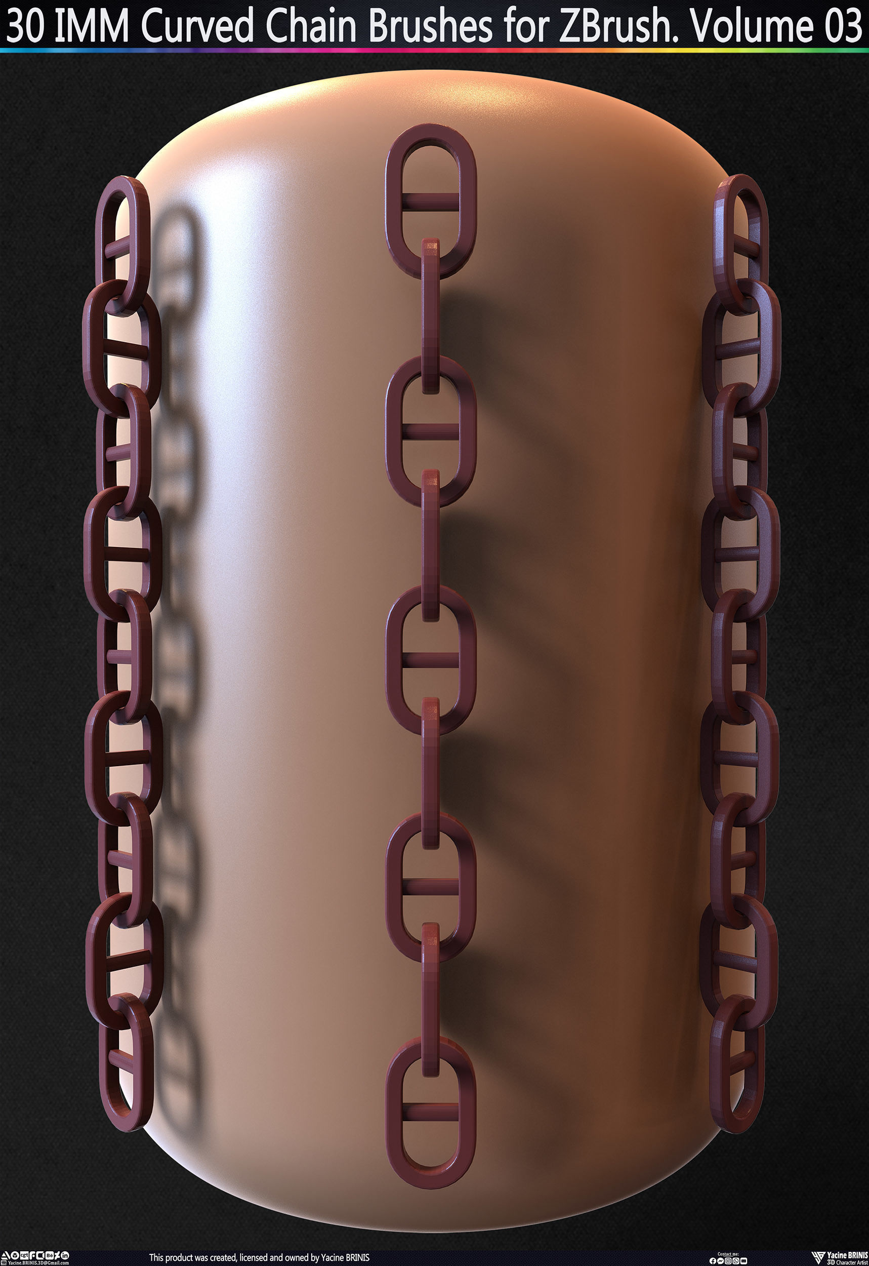 30 IMM Curved Chain Brushes for ZBrush Volume 03 Low-poly 3D model_15