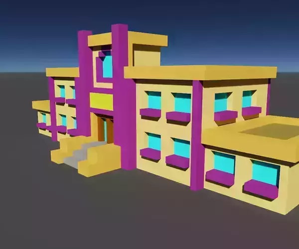Voxel Springfield School Model 3D Object Low-poly 3D model
