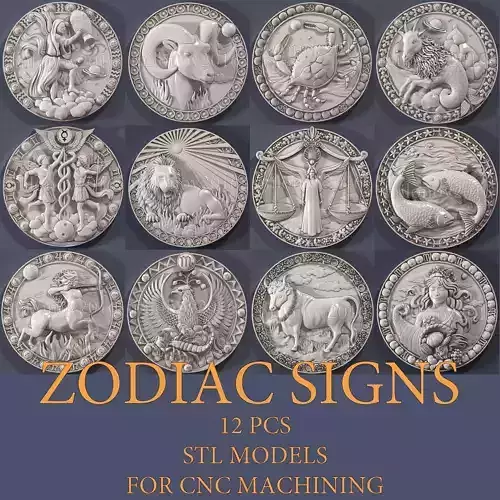 12 pcs zodiac signs 3d relief for printing  applications