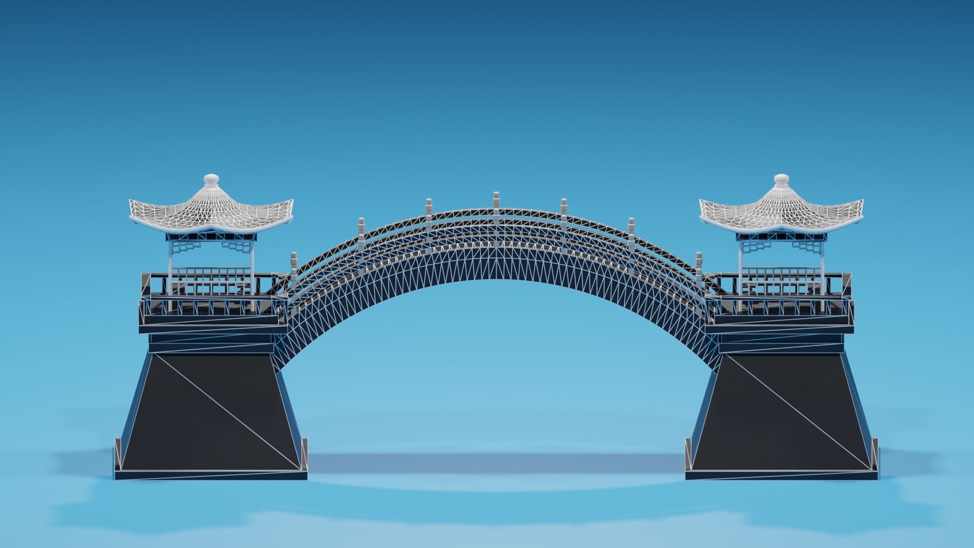 Cartoon Chinese Pavilion and Stone Bridge 2 3D model_12
