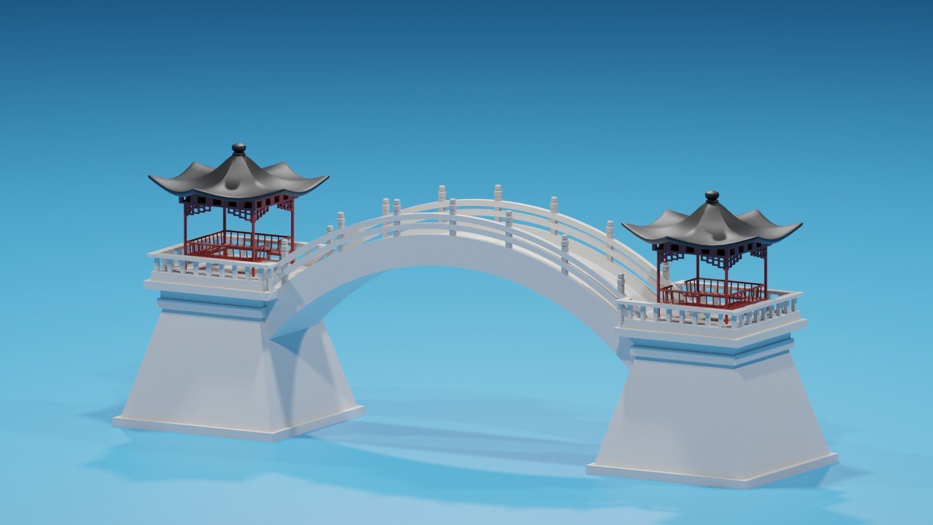 Cartoon Chinese Pavilion and Stone Bridge 2 3D model_7