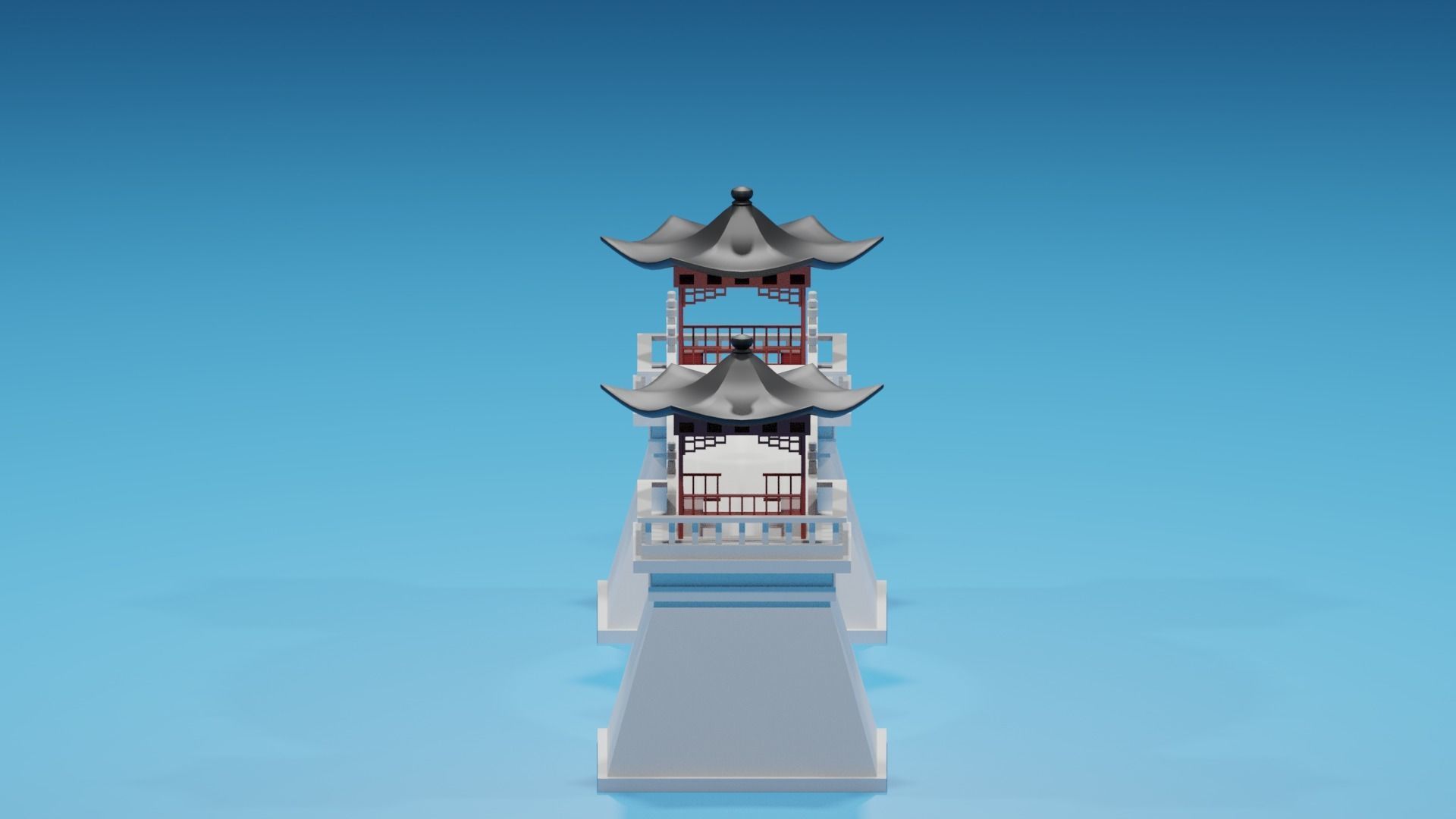 Cartoon Chinese Pavilion and Stone Bridge 2 3D model_9