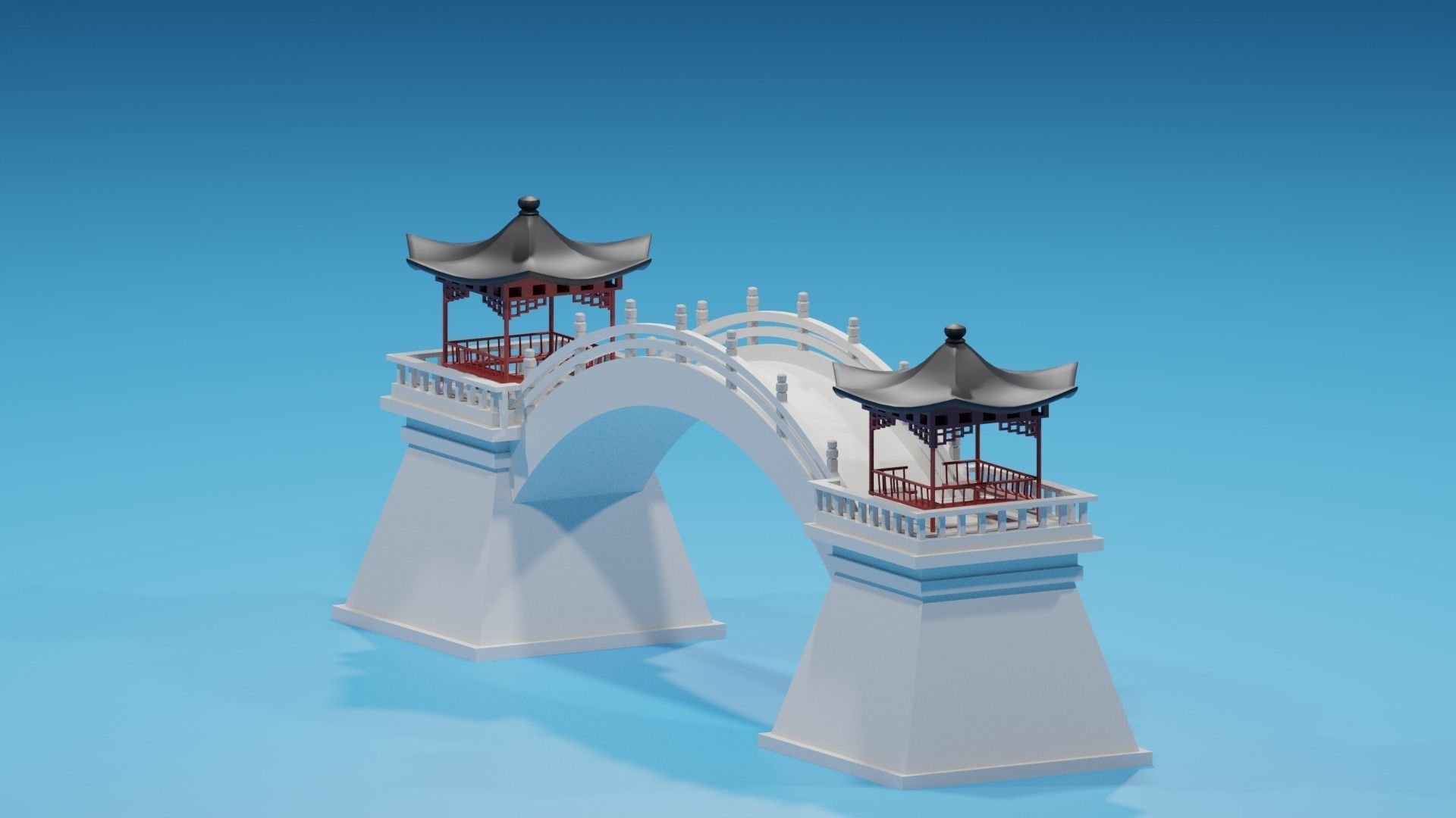 Cartoon Chinese Pavilion and Stone Bridge 2 3D model_8