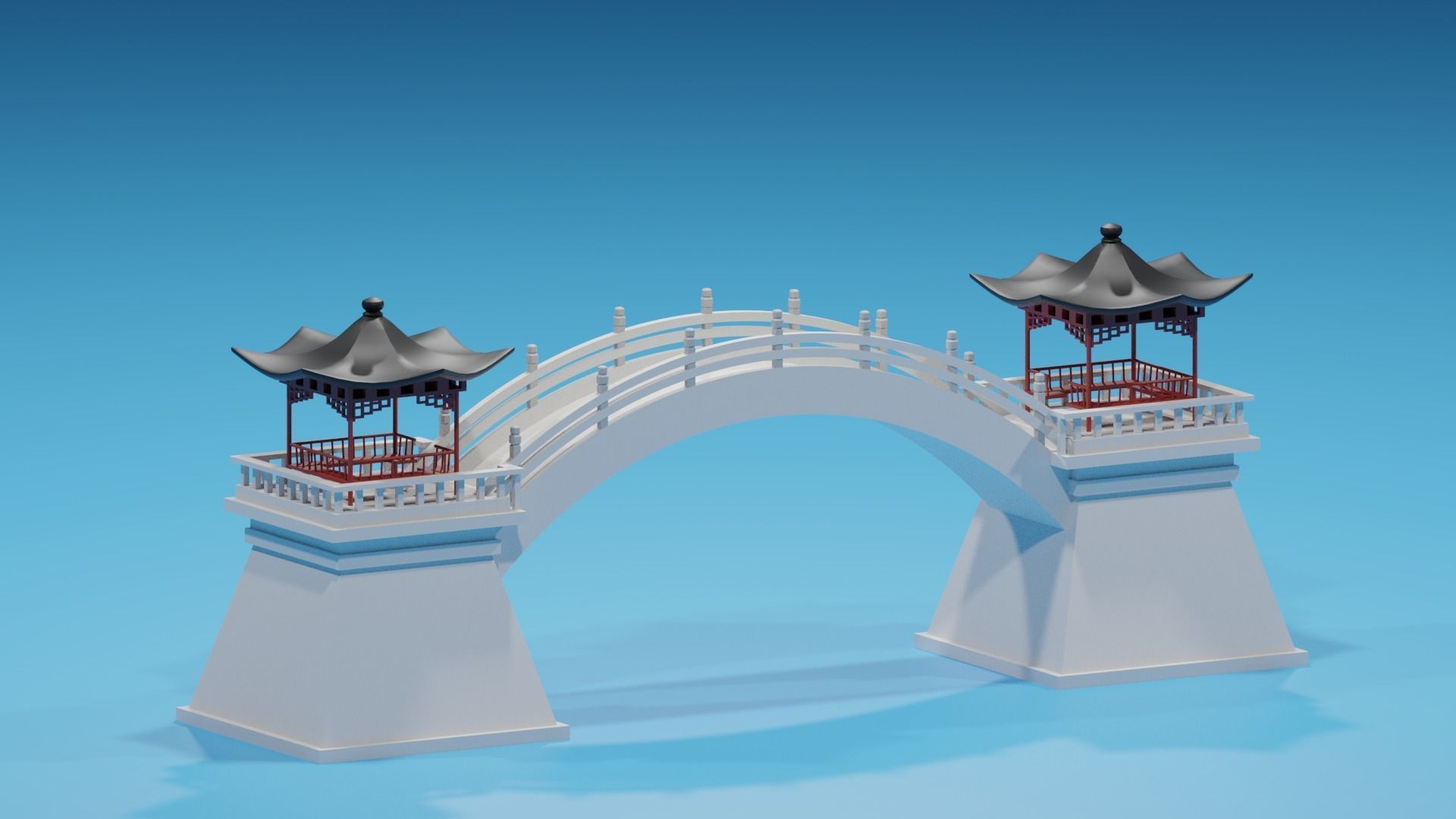 Cartoon Chinese Pavilion and Stone Bridge 2 3D model_11