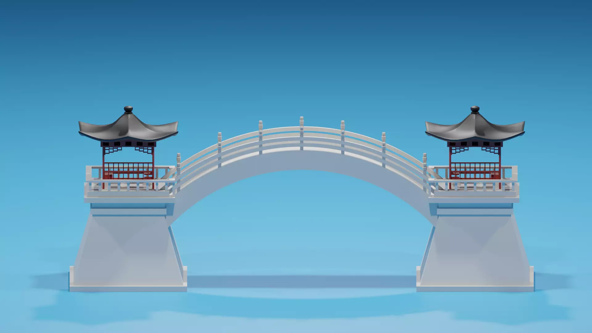 Cartoon Chinese Pavilion and Stone Bridge 2 3D model_0