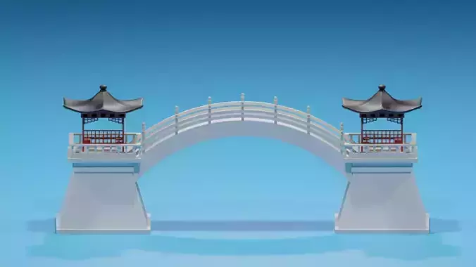 Cartoon Chinese Pavilion and Stone Bridge 2