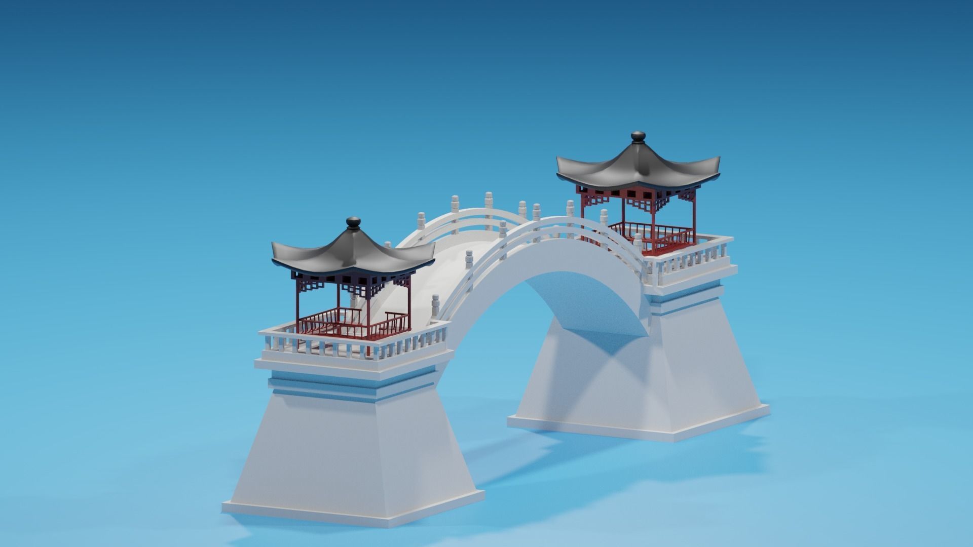 Cartoon Chinese Pavilion and Stone Bridge 2 3D model_4