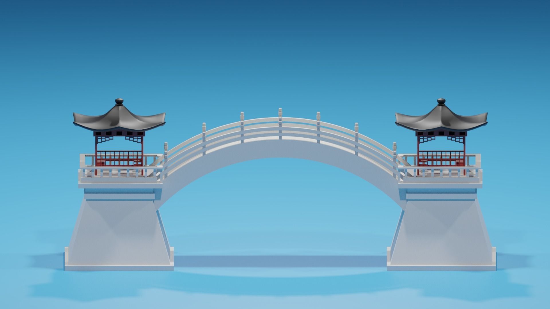 Cartoon Chinese Pavilion and Stone Bridge 2 3D model_6