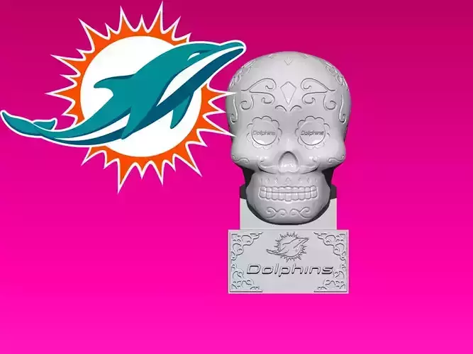 MIAMI DOLPHINS SUGAR SKULL HEAD DECOR - 3D PRINT
