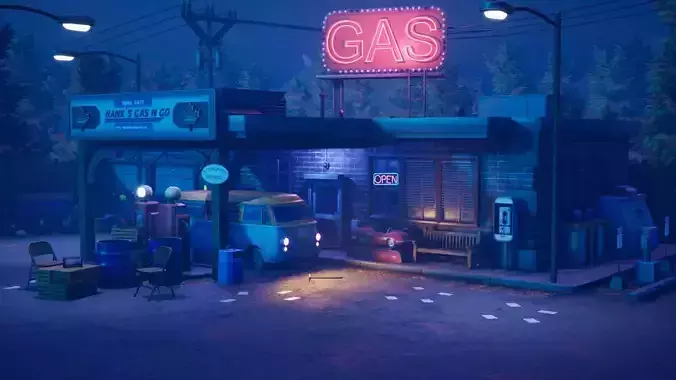 Stylized Gas Station Hideout Unreal Engine
