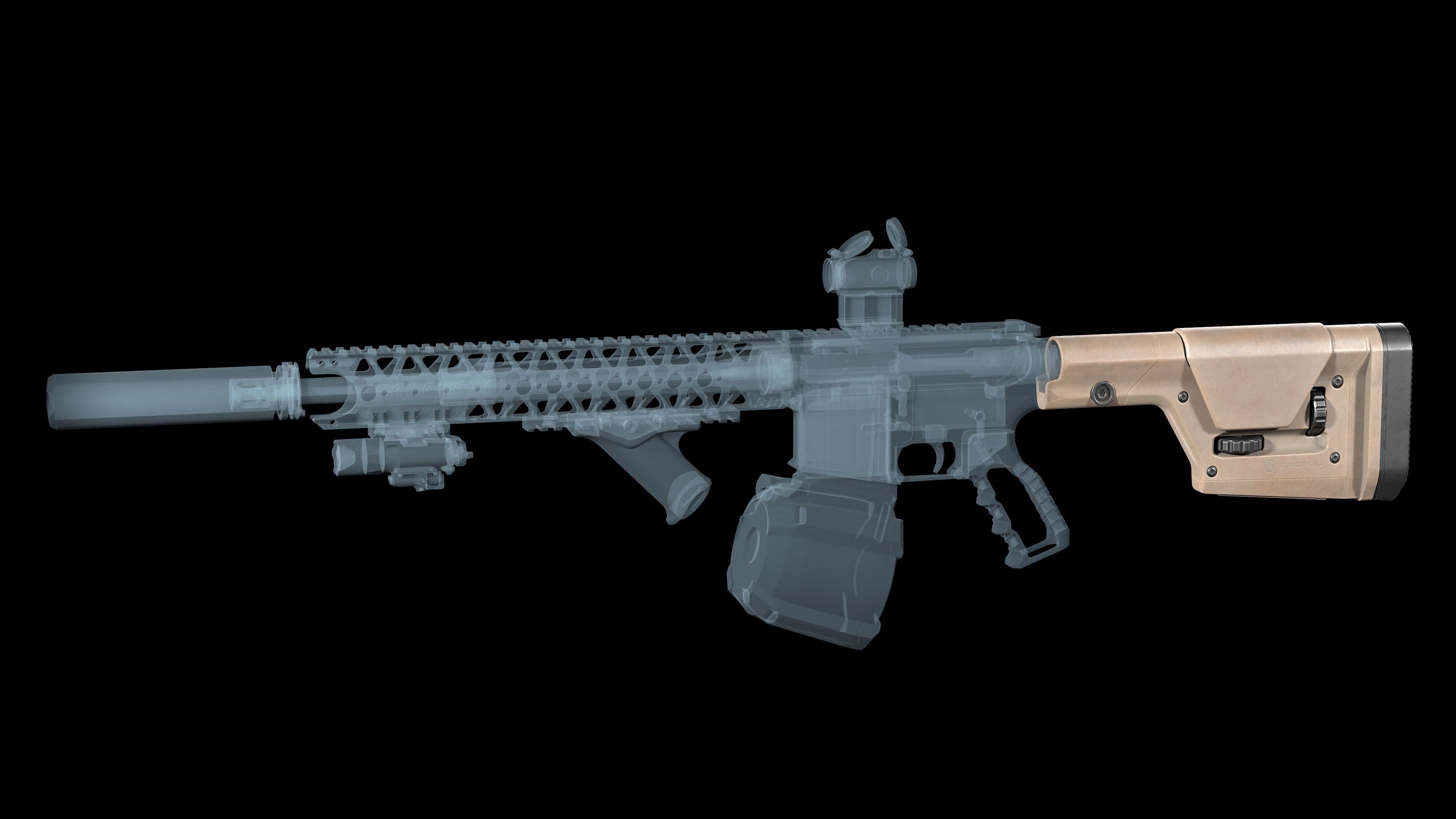 AR 15 stock Magpul PRS GEN3 Low-poly 3D model_3