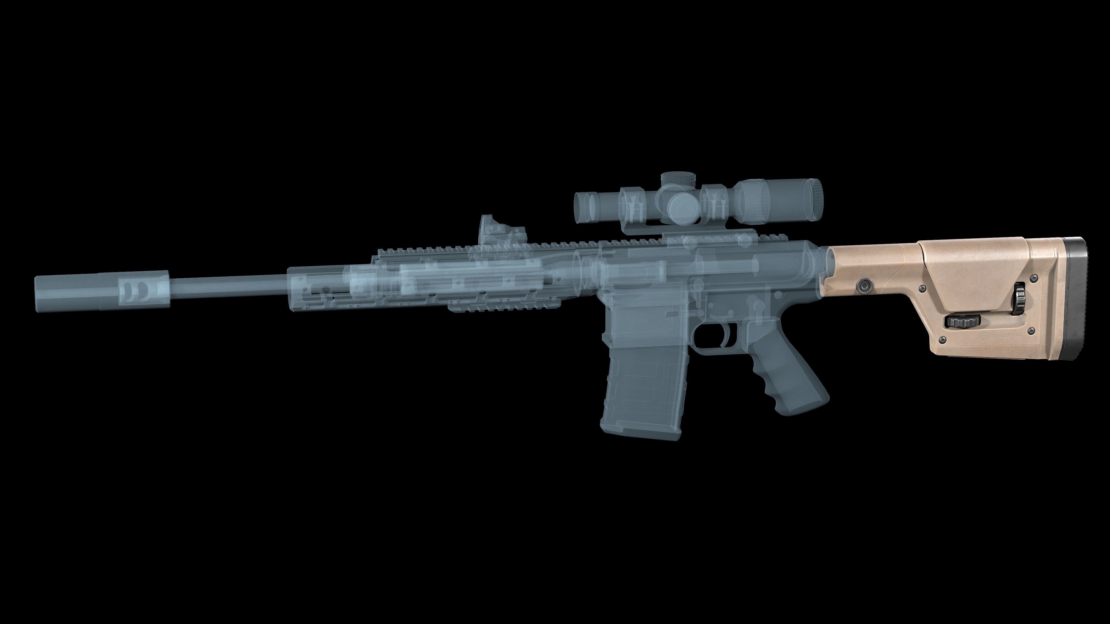 AR 15 stock Magpul PRS GEN3 Low-poly 3D model_5