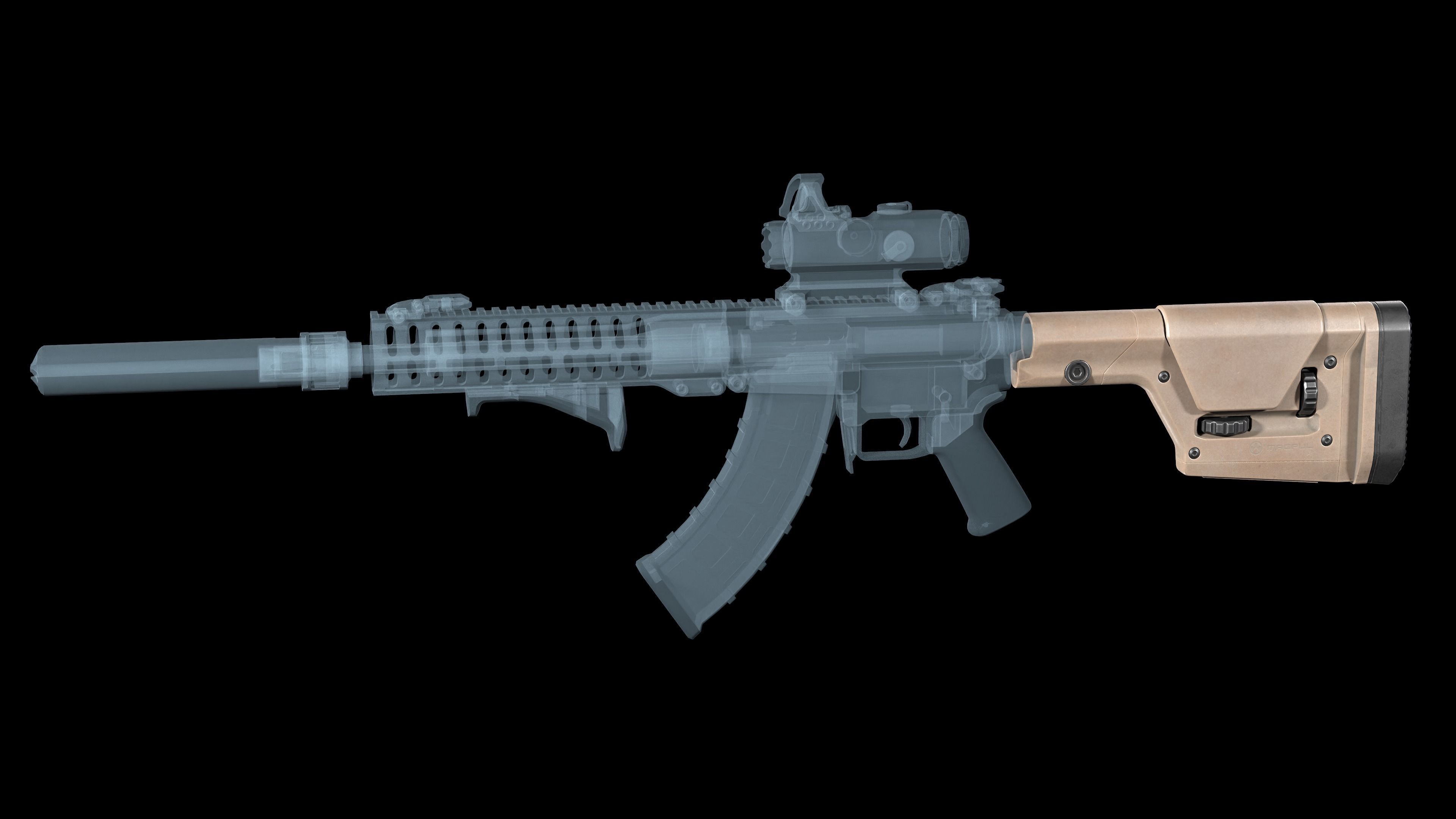 AR 15 stock Magpul PRS GEN3 Low-poly 3D model_4