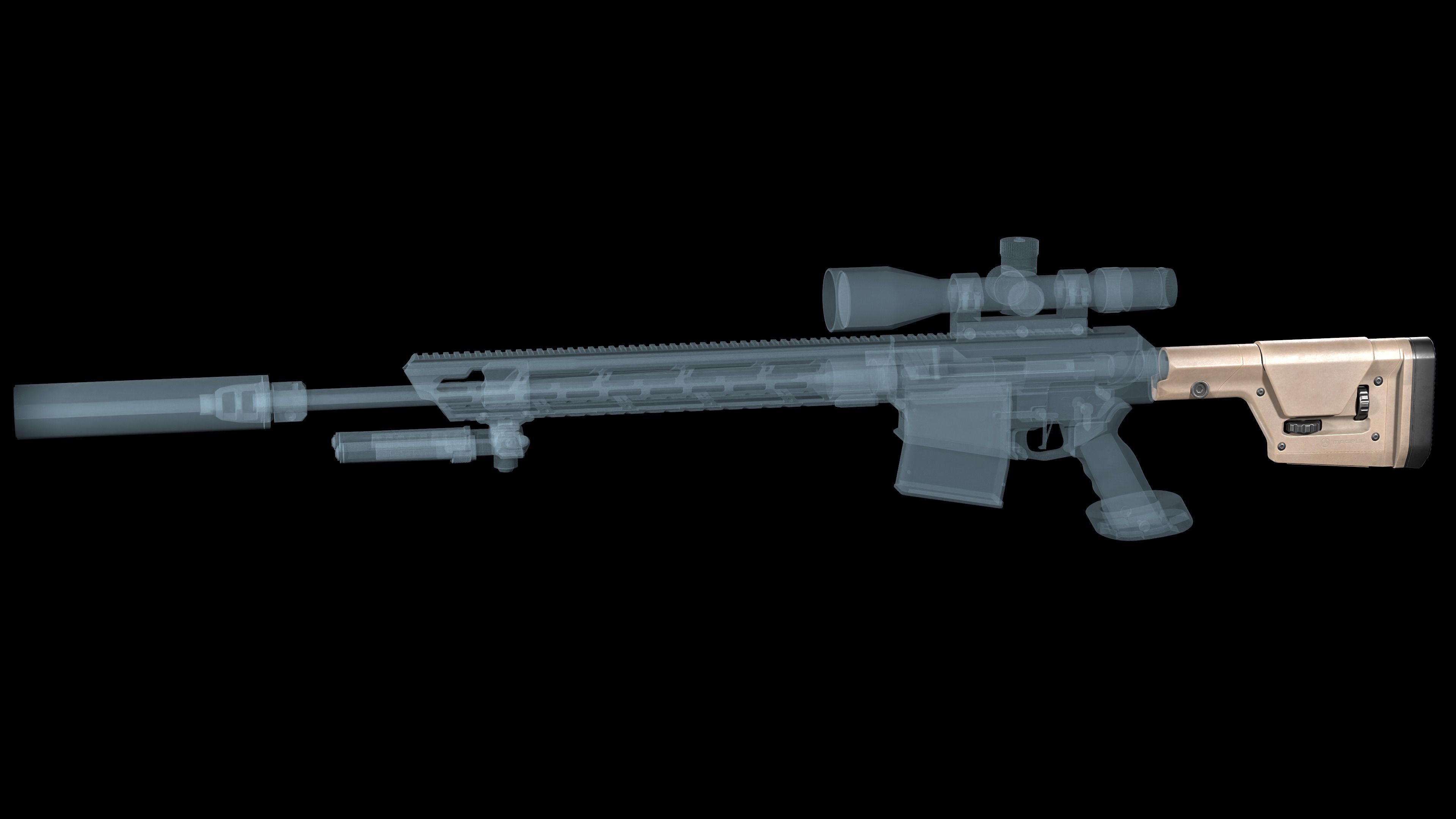 AR 15 stock Magpul PRS GEN3 Low-poly 3D model_6