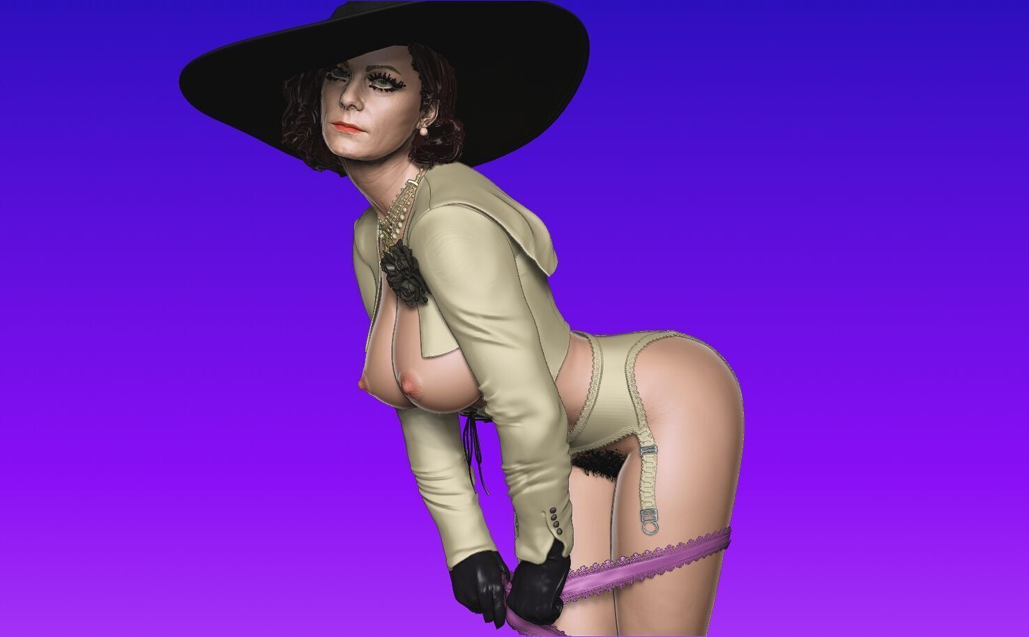 Lady Dimitrescu sexy pose undressing 3D print model_7