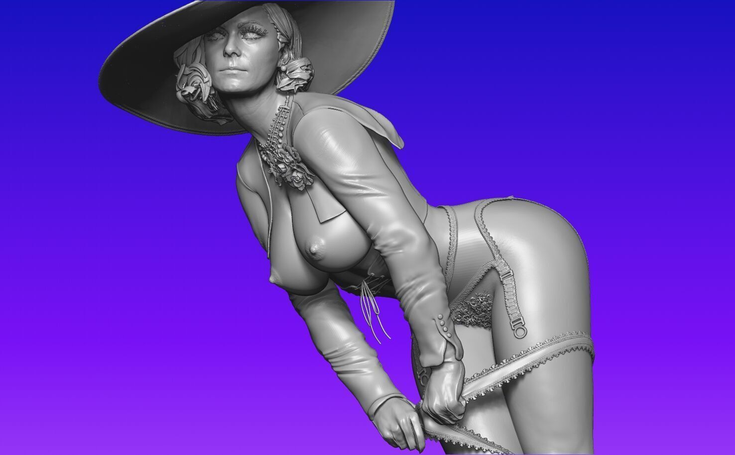 Lady Dimitrescu sexy pose undressing 3D print model_38