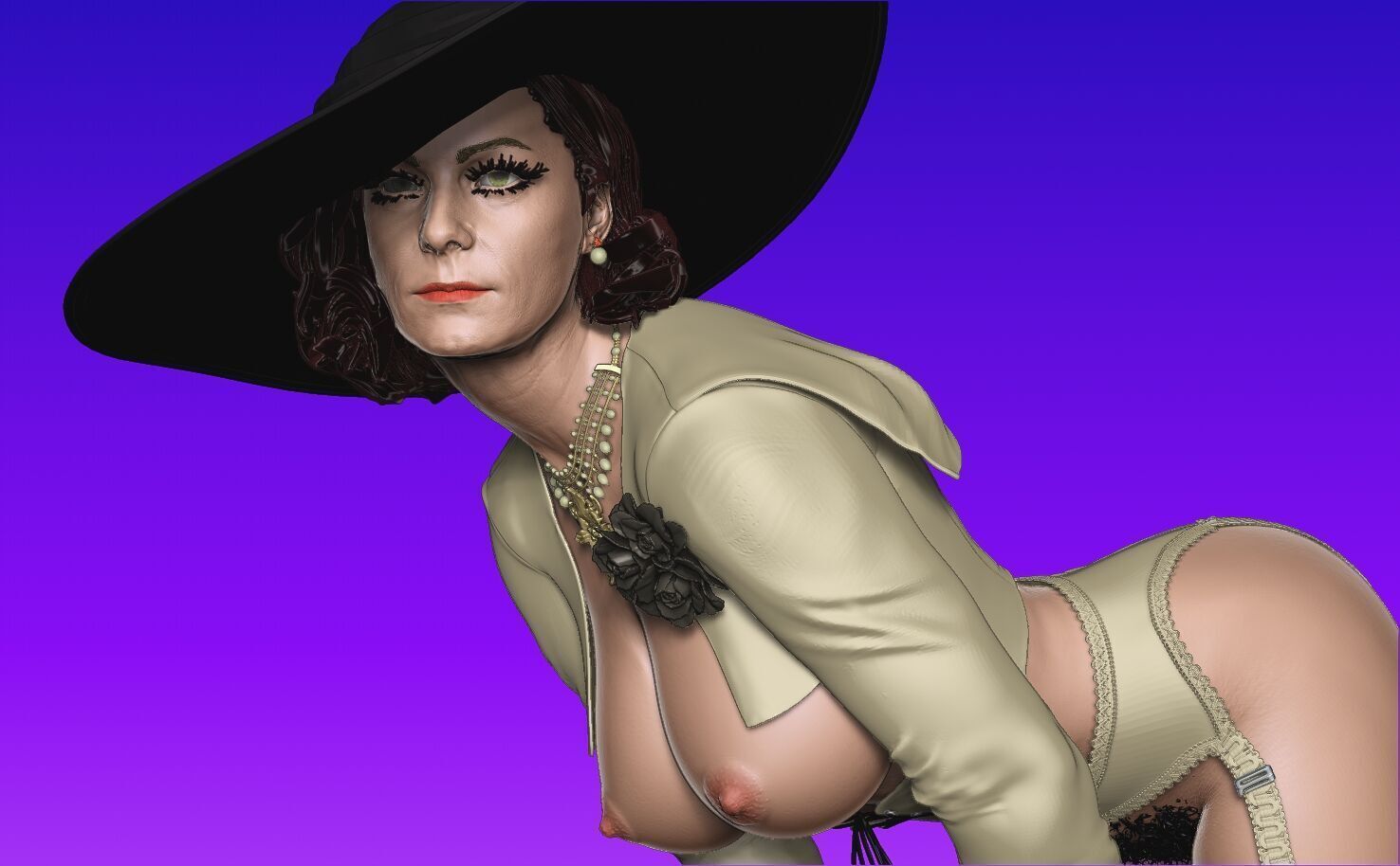 Lady Dimitrescu sexy pose undressing 3D print model_17