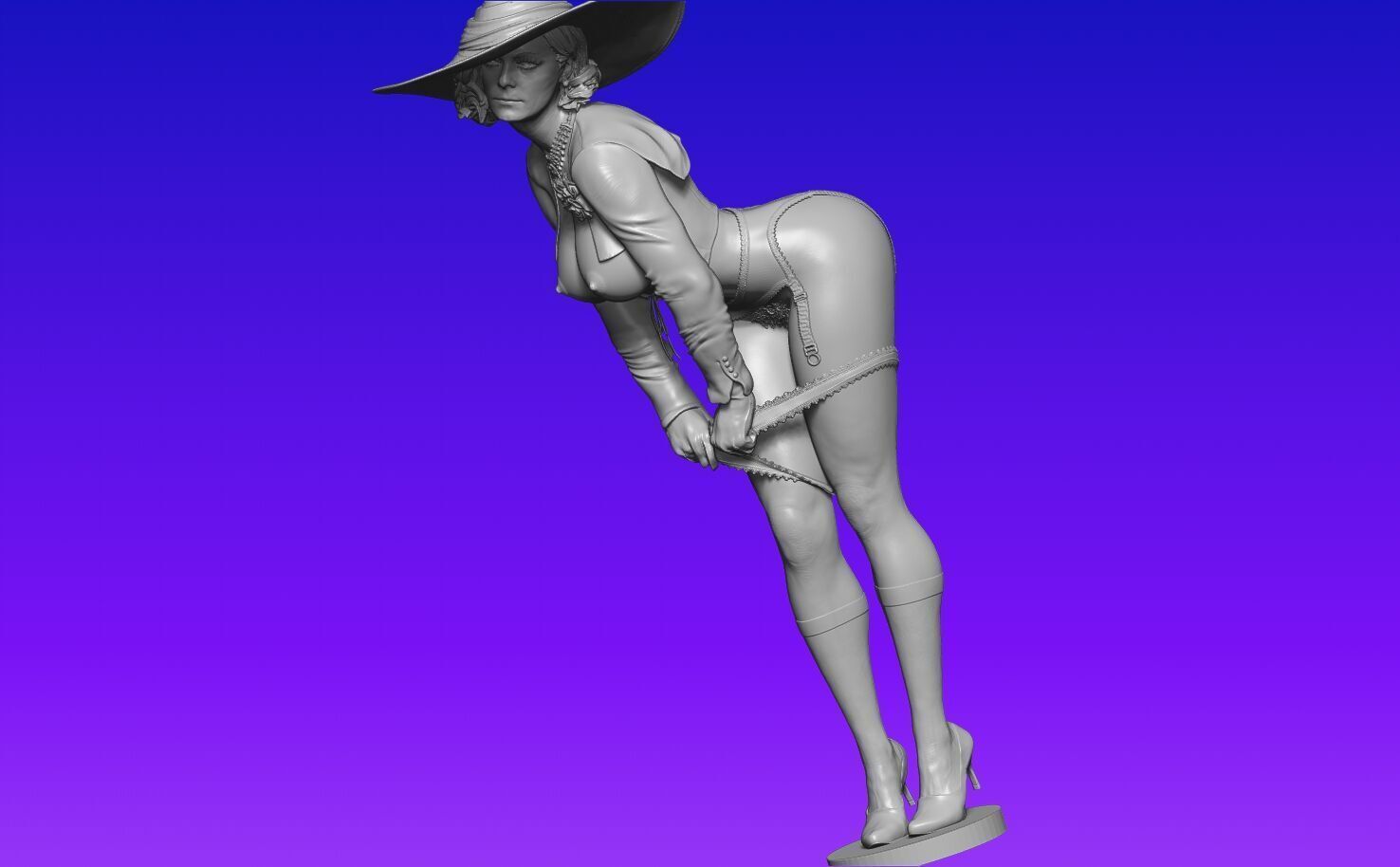 Lady Dimitrescu sexy pose undressing 3D print model_37