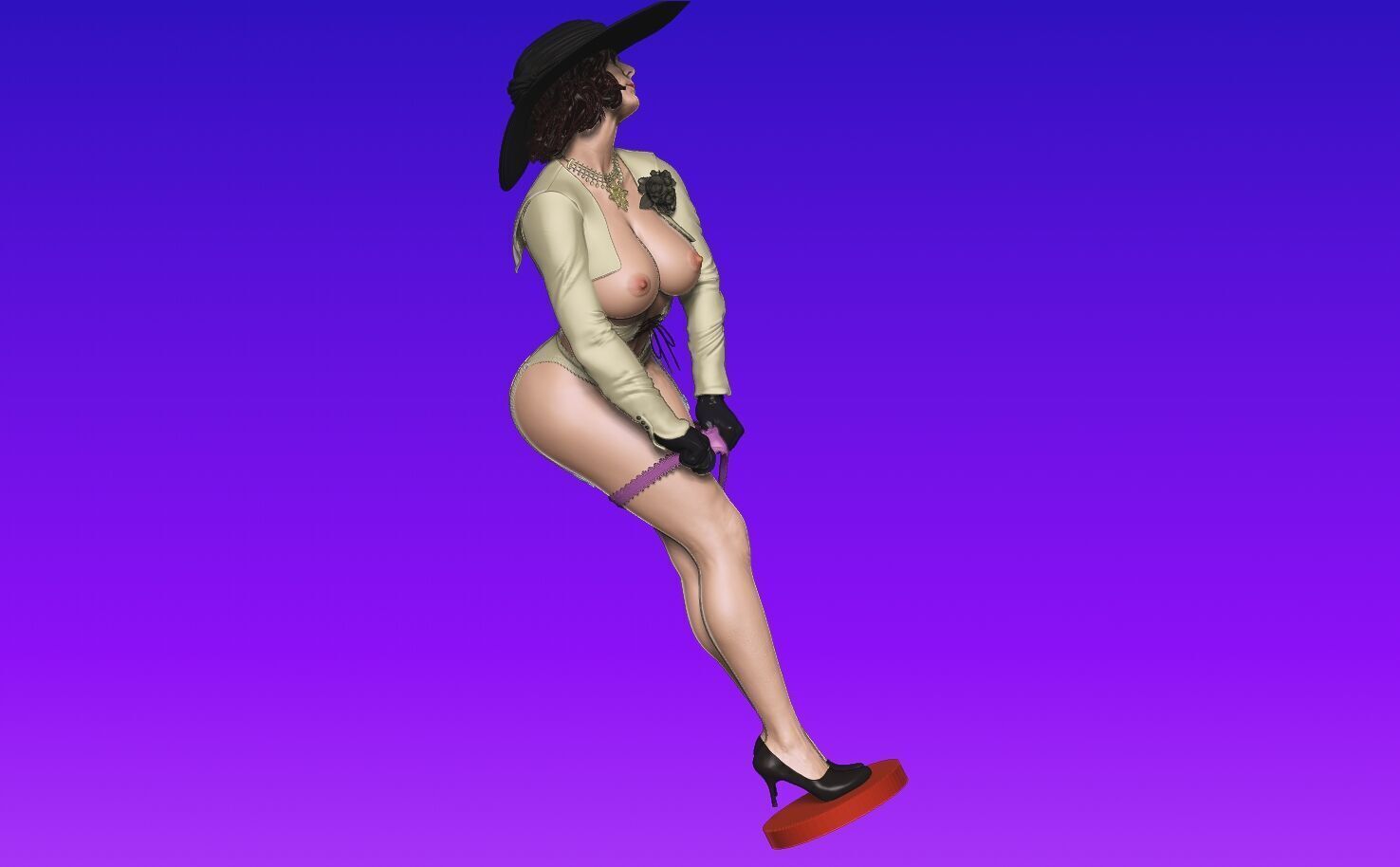 Lady Dimitrescu sexy pose undressing 3D print model_12
