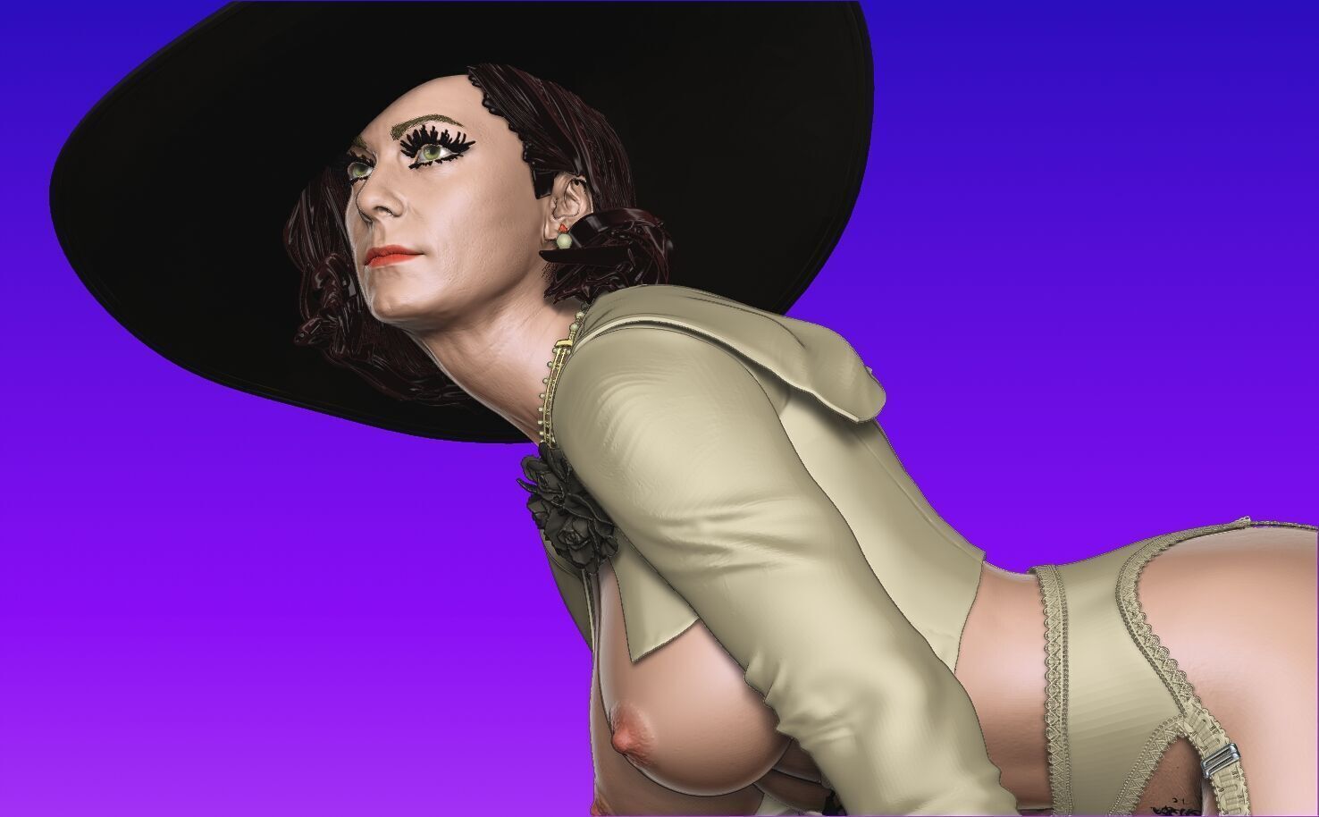 Lady Dimitrescu sexy pose undressing 3D print model_18