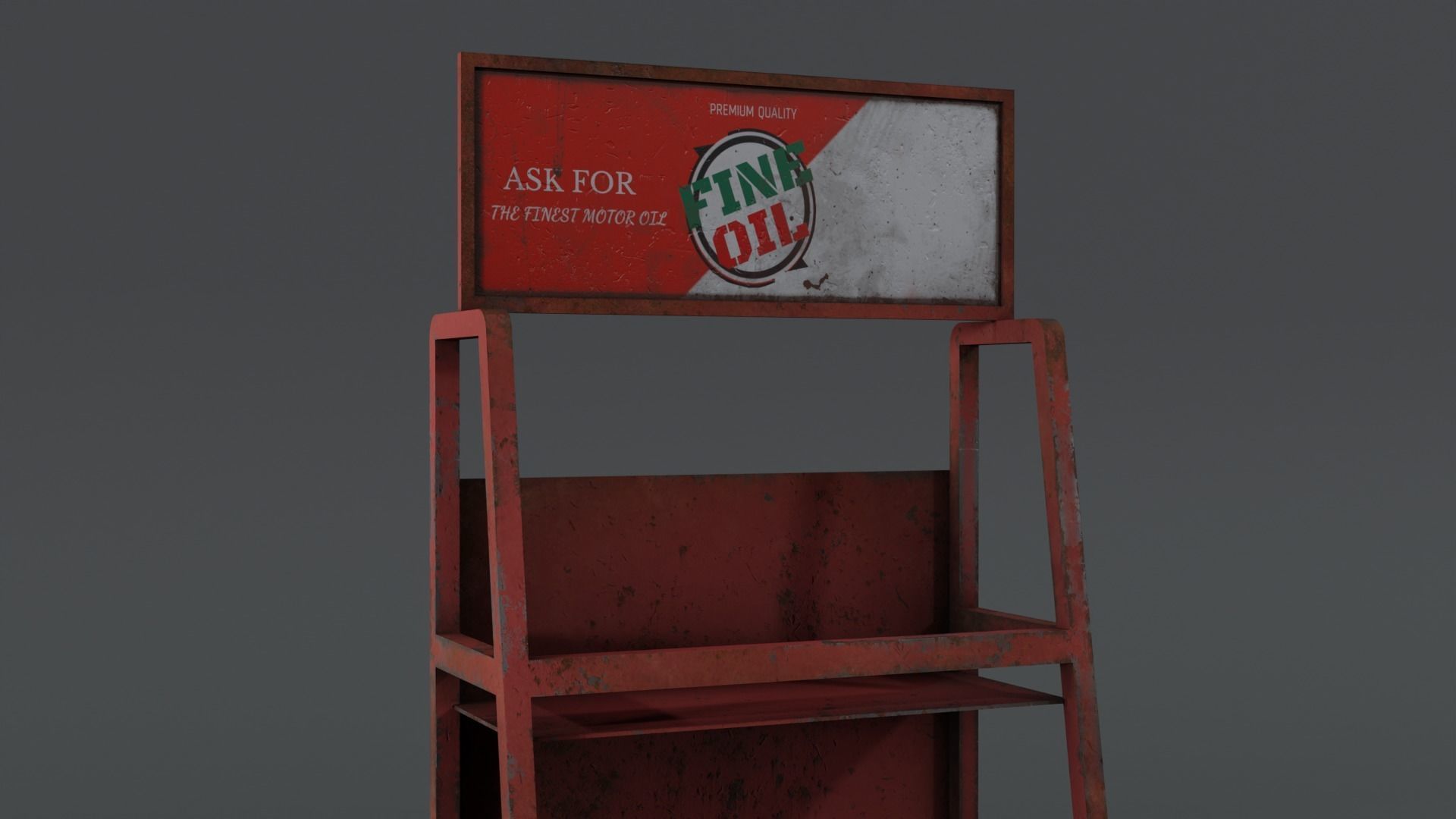 Motor Oil Stand Shelf Rack only - 3 Variants  New-Old-Aged Low-poly 3D model_29