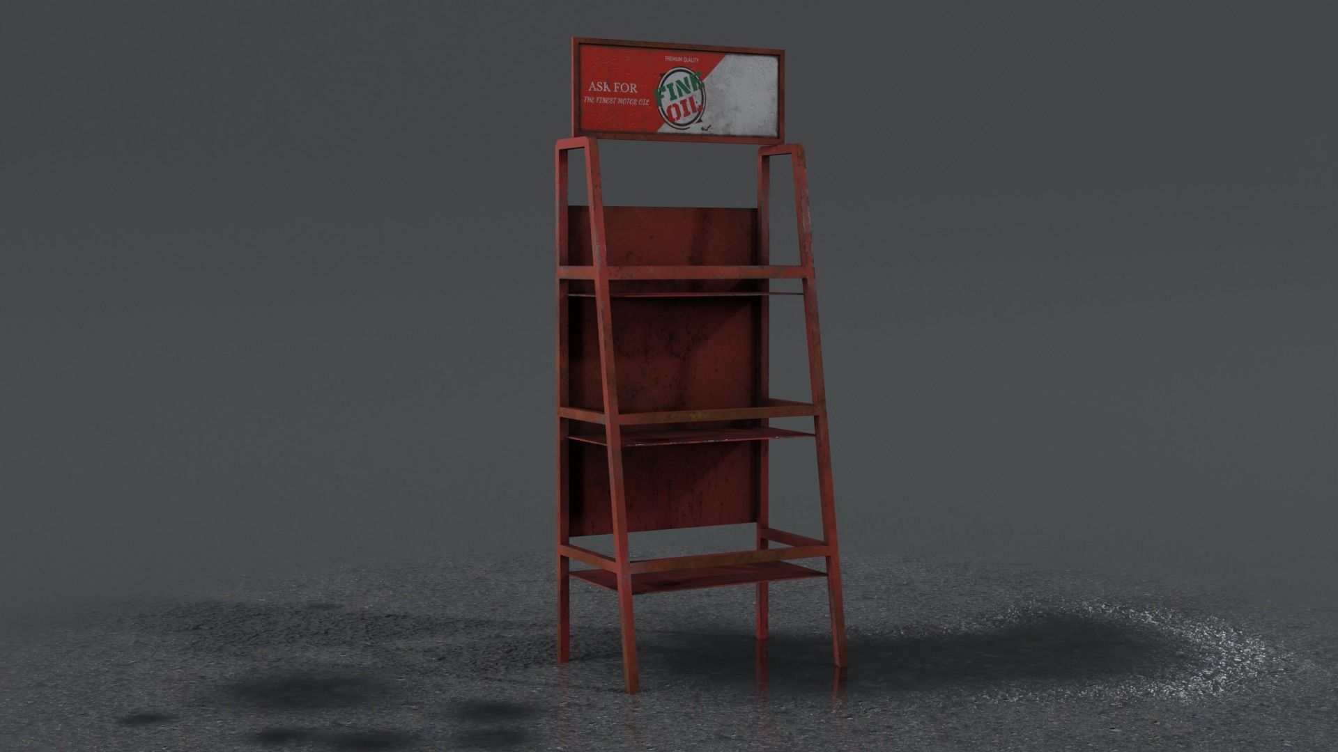 Motor Oil Stand Shelf Rack only - 3 Variants  New-Old-Aged Low-poly 3D model_24