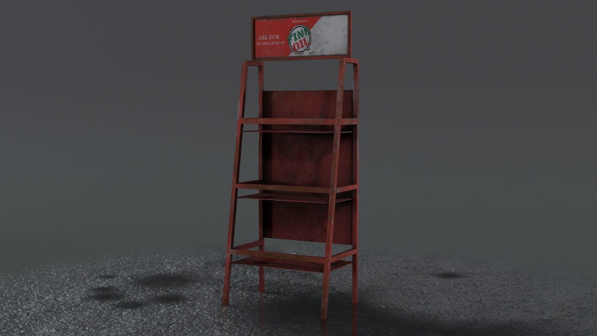 Motor Oil Stand Shelf Rack only - 3 Variants  New-Old-Aged Low-poly 3D model_4