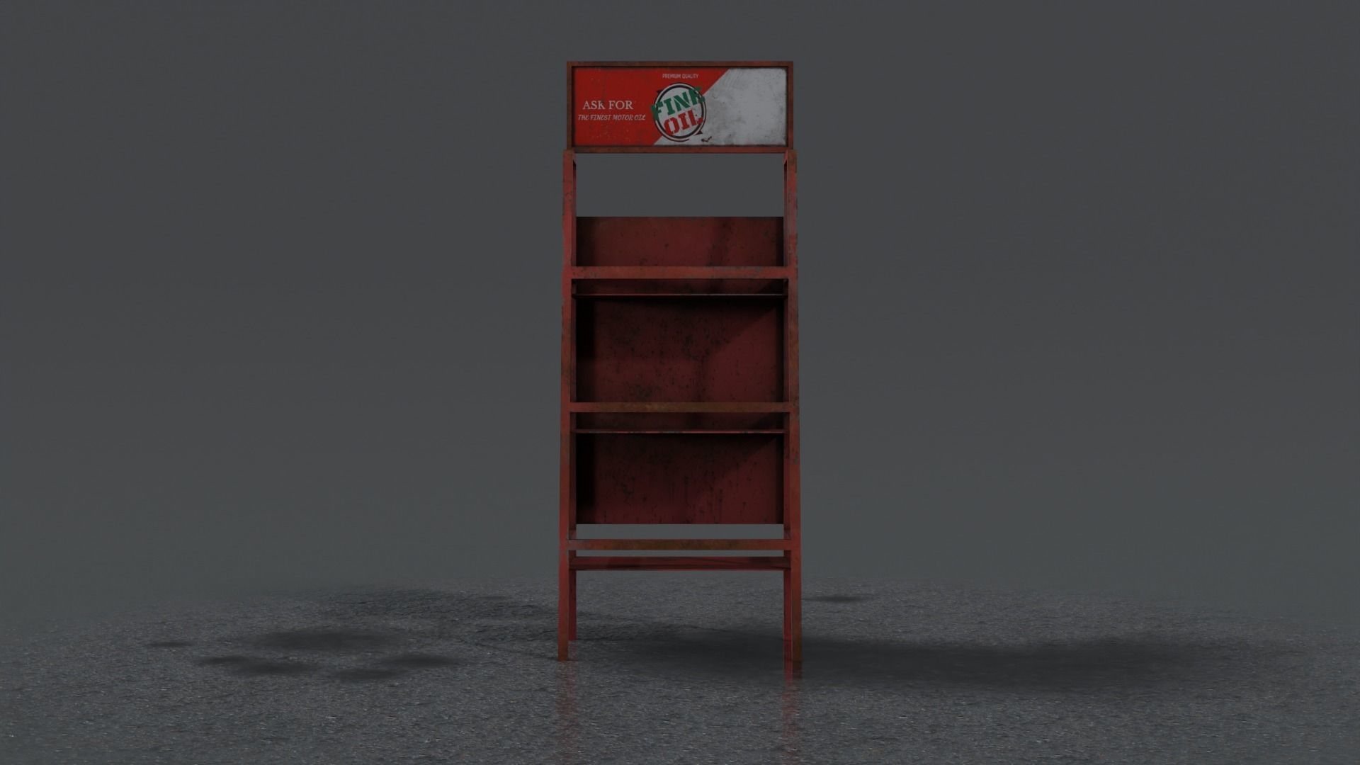 Motor Oil Stand Shelf Rack only - 3 Variants  New-Old-Aged Low-poly 3D model_14