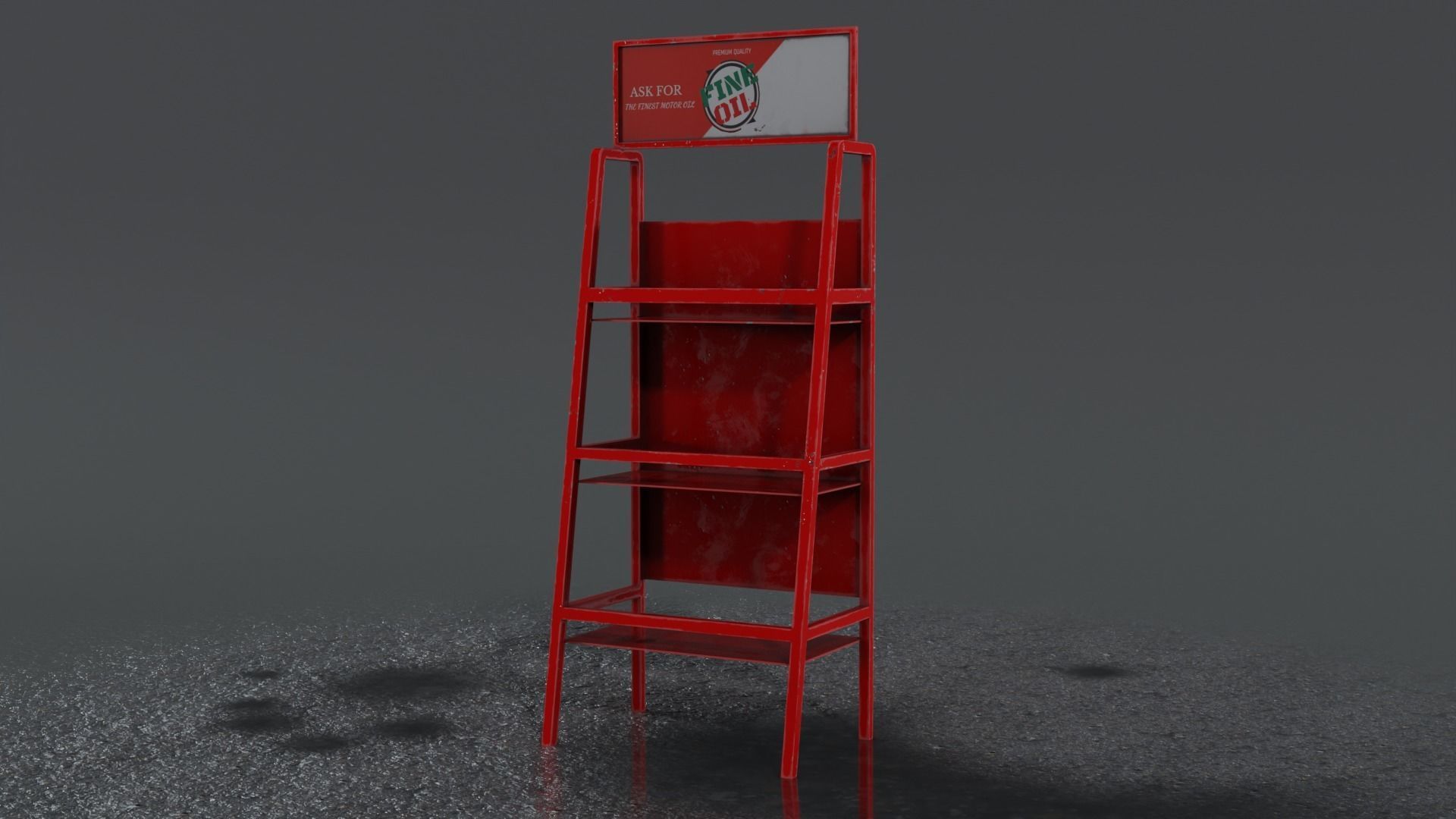 Motor Oil Stand Shelf Rack only - 3 Variants  New-Old-Aged Low-poly 3D model_3