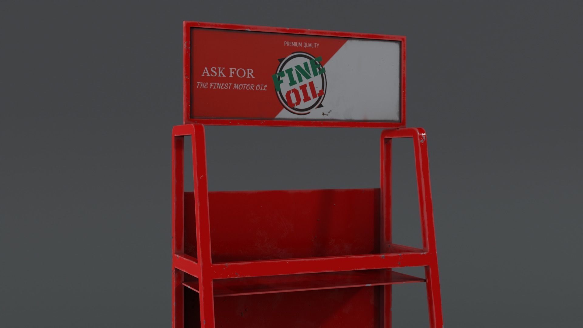 Motor Oil Stand Shelf Rack only - 3 Variants  New-Old-Aged Low-poly 3D model_28