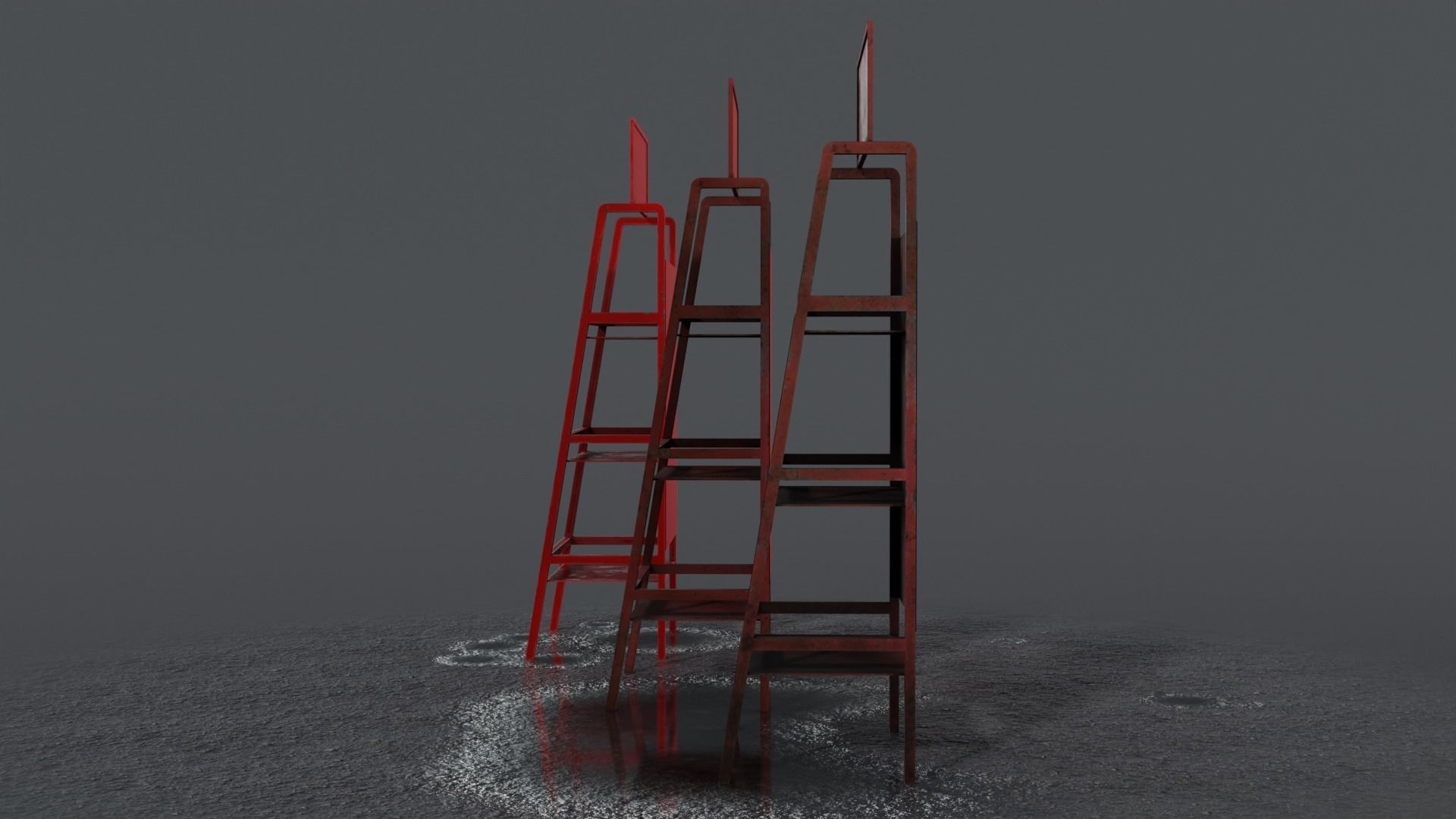 Motor Oil Stand Shelf Rack only - 3 Variants  New-Old-Aged Low-poly 3D model_33