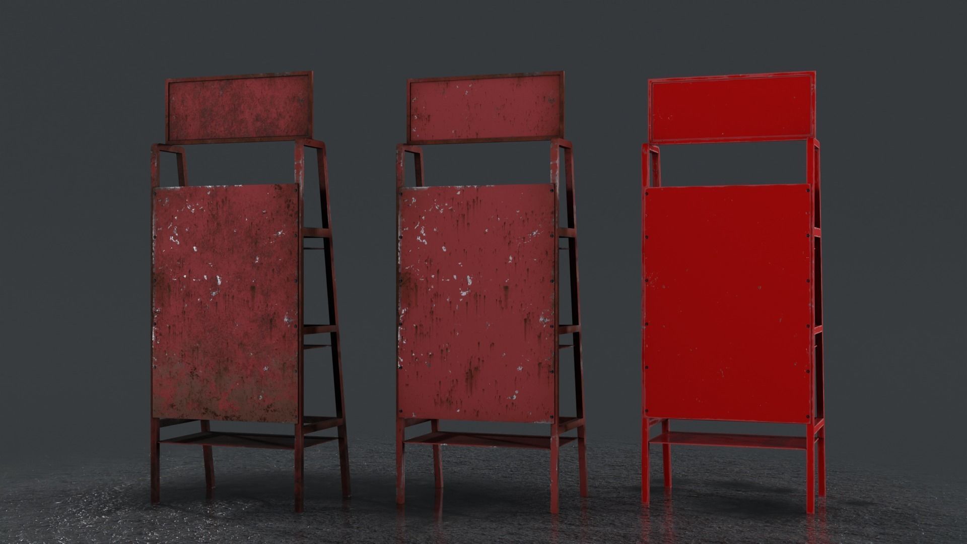 Motor Oil Stand Shelf Rack only - 3 Variants  New-Old-Aged Low-poly 3D model_2