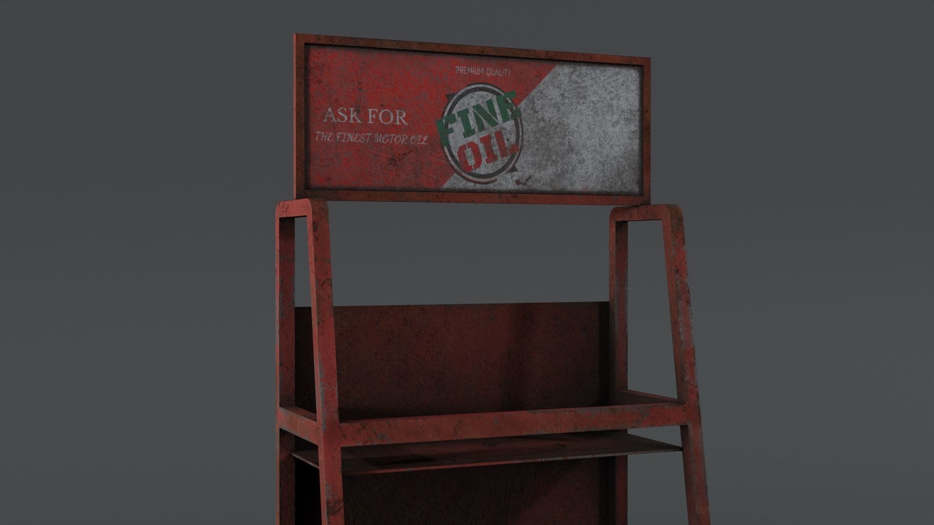 Motor Oil Stand Shelf Rack only - 3 Variants  New-Old-Aged Low-poly 3D model_30