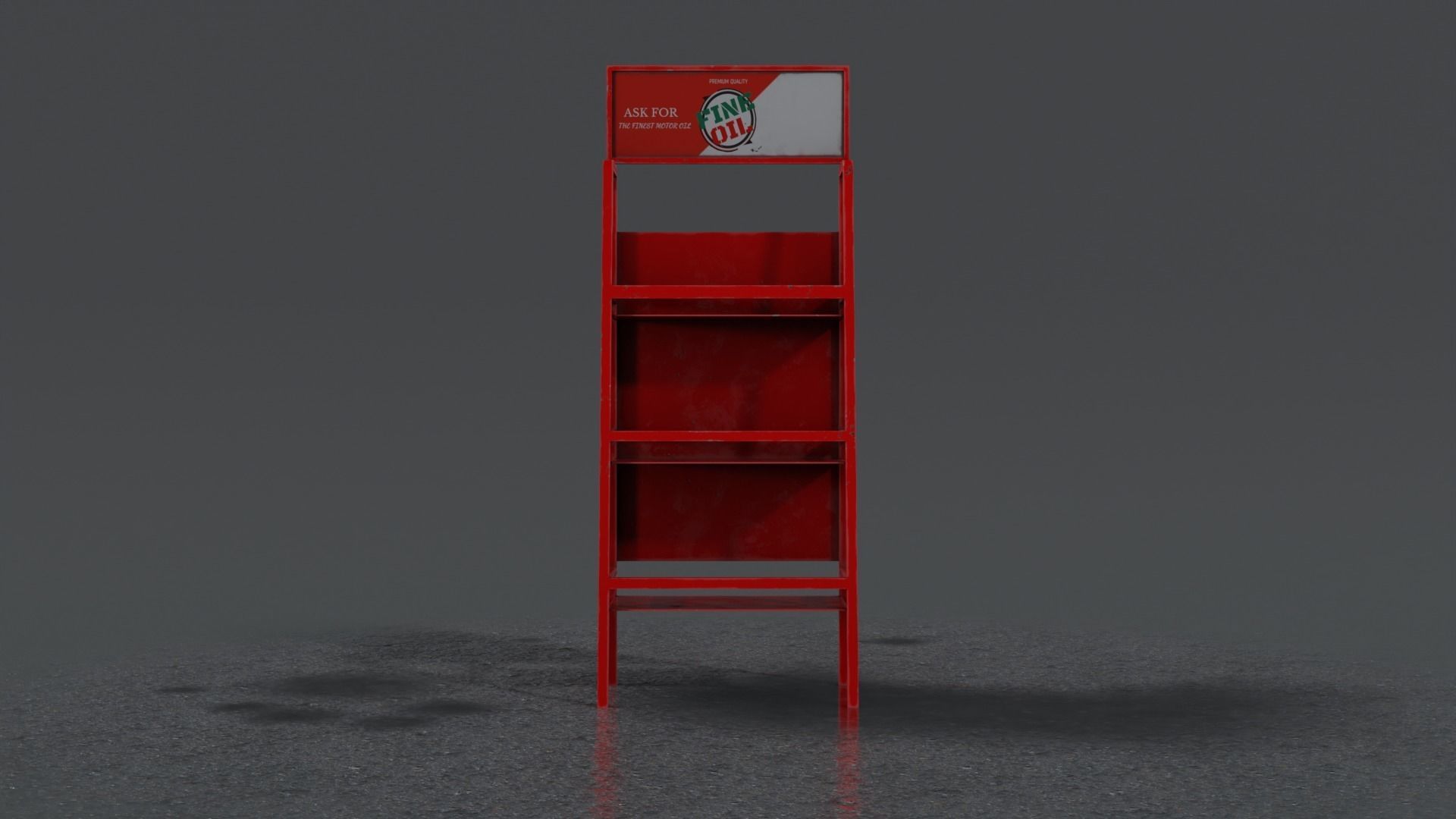 Motor Oil Stand Shelf Rack only - 3 Variants  New-Old-Aged Low-poly 3D model_13