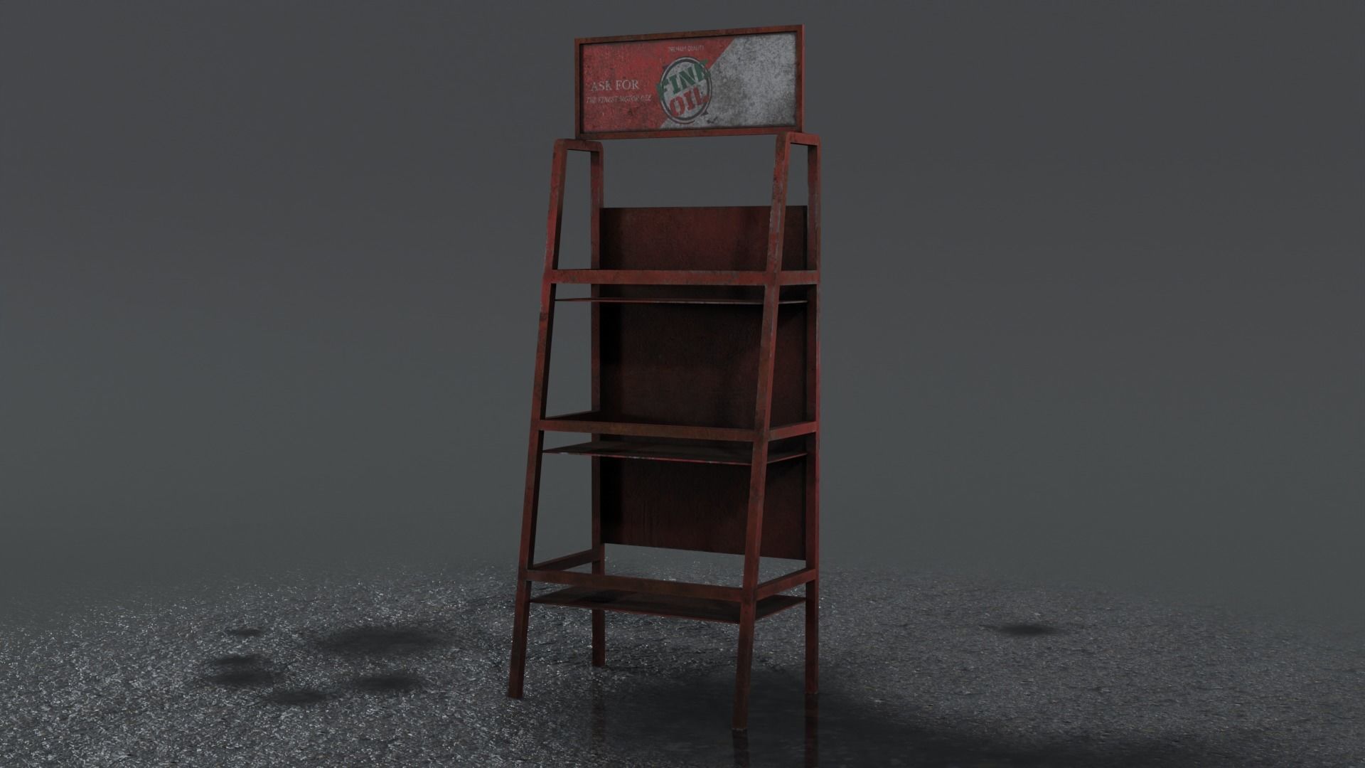 Motor Oil Stand Shelf Rack only - 3 Variants  New-Old-Aged Low-poly 3D model_5