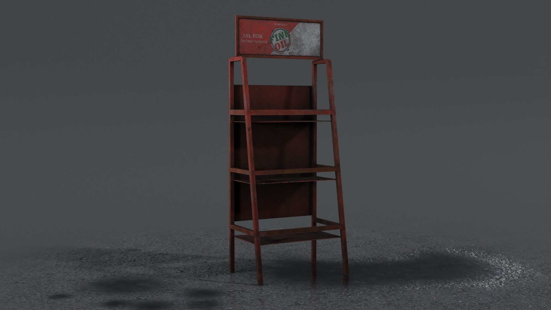 Motor Oil Stand Shelf Rack only - 3 Variants  New-Old-Aged Low-poly 3D model_25