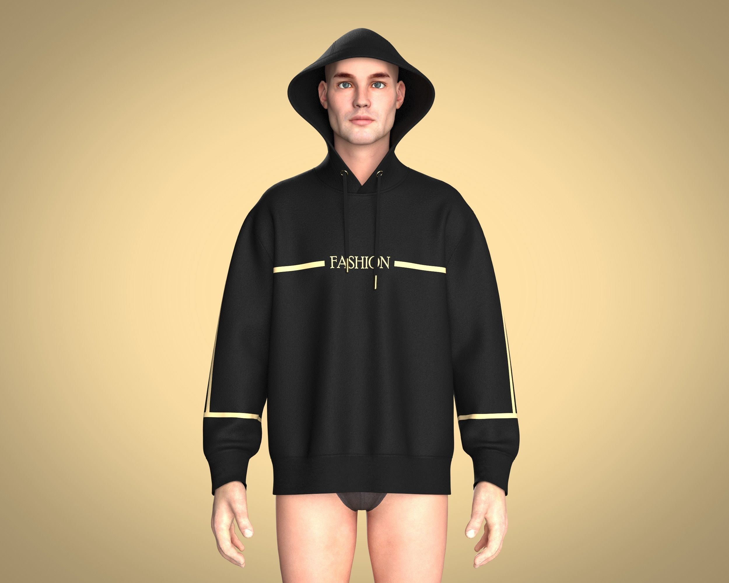 Mens Hoodie-Black And Gold 3D model_7