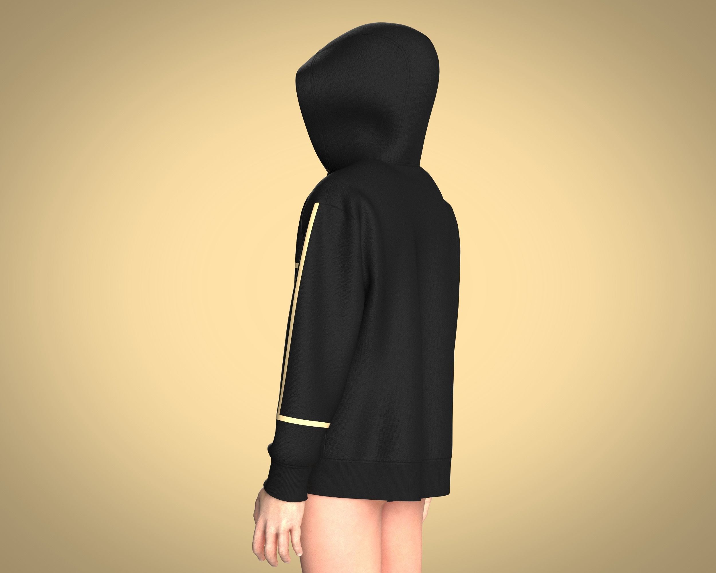 Mens Hoodie-Black And Gold 3D model_2