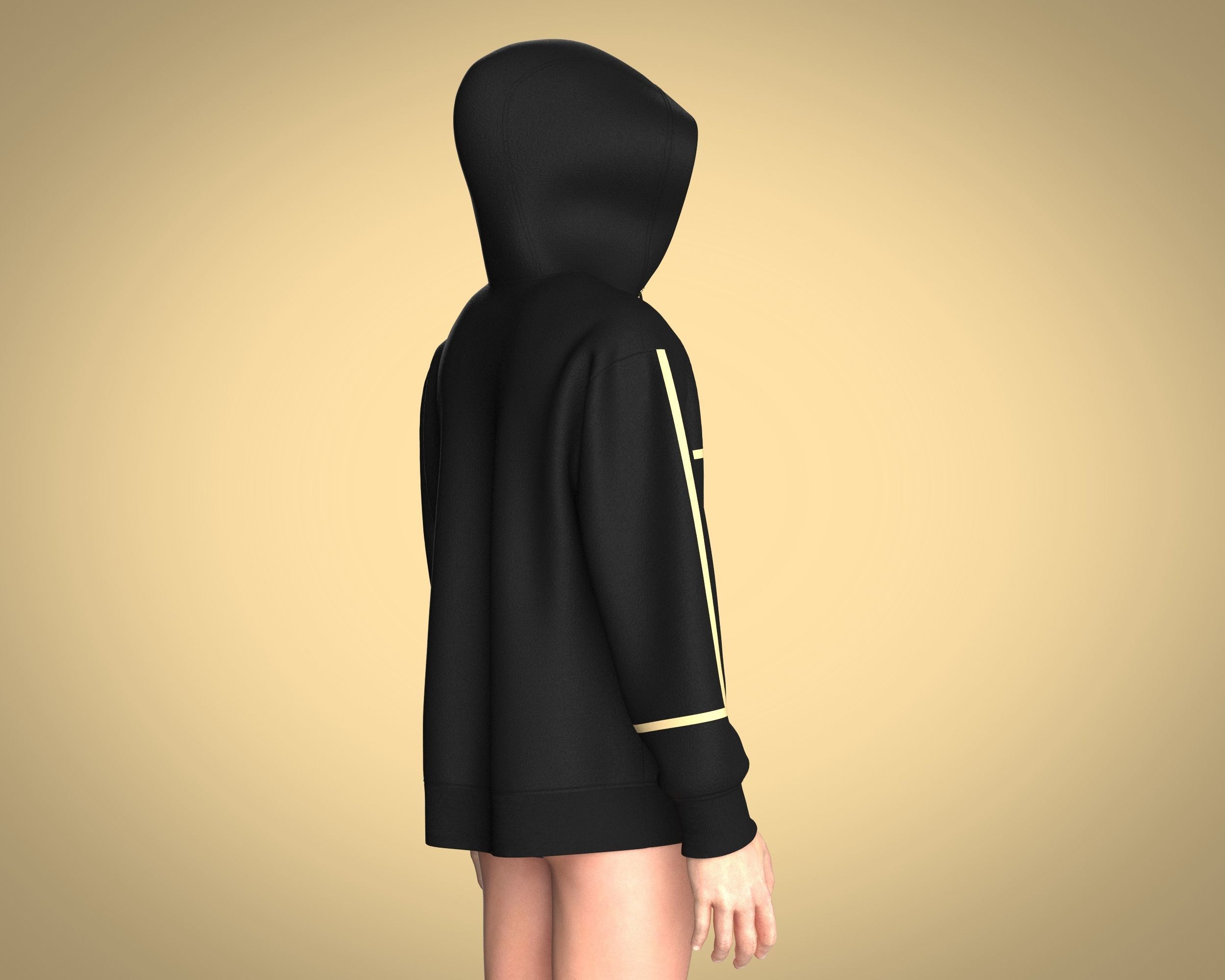 Mens Hoodie-Black And Gold 3D model_9