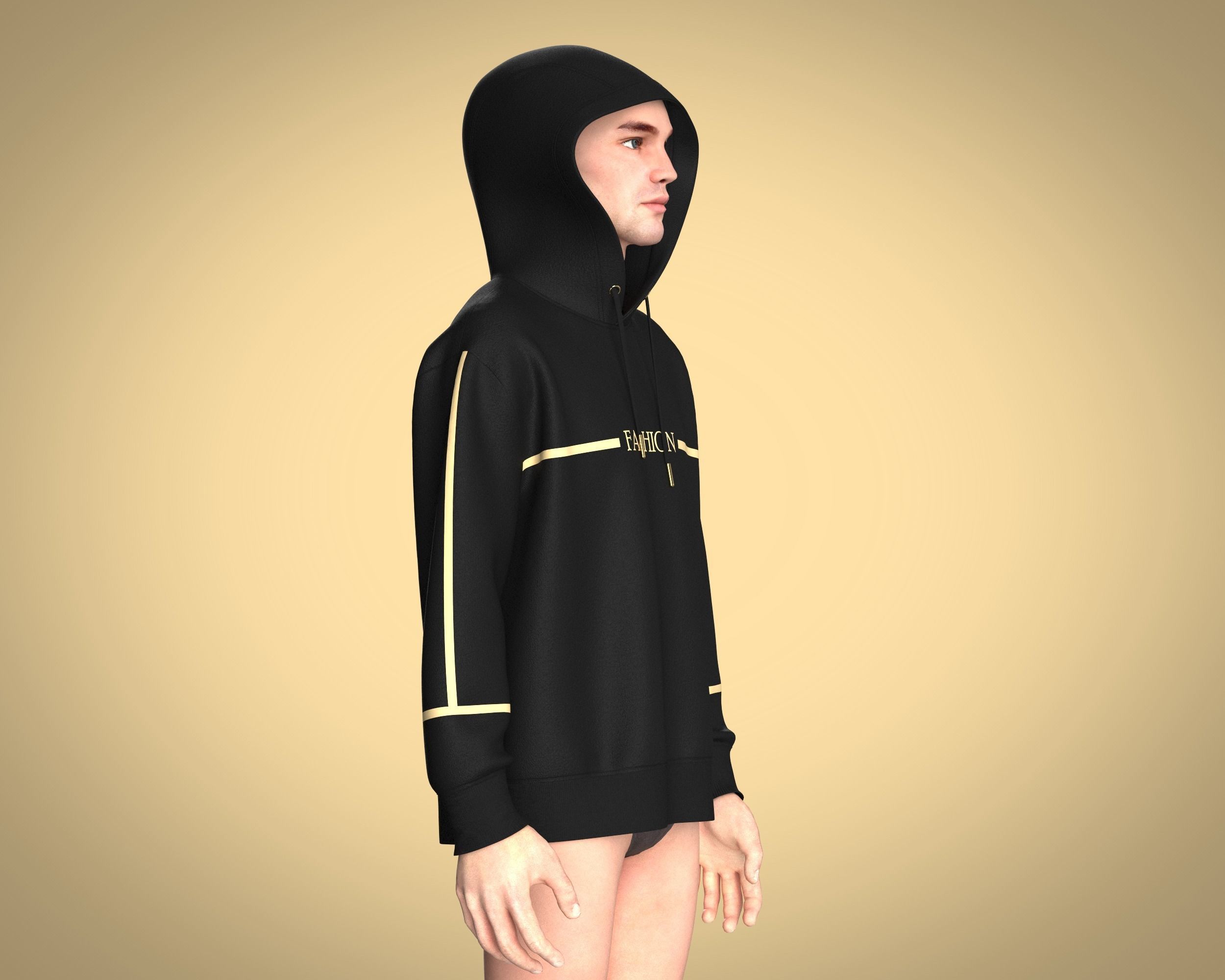 Mens Hoodie-Black And Gold 3D model_8