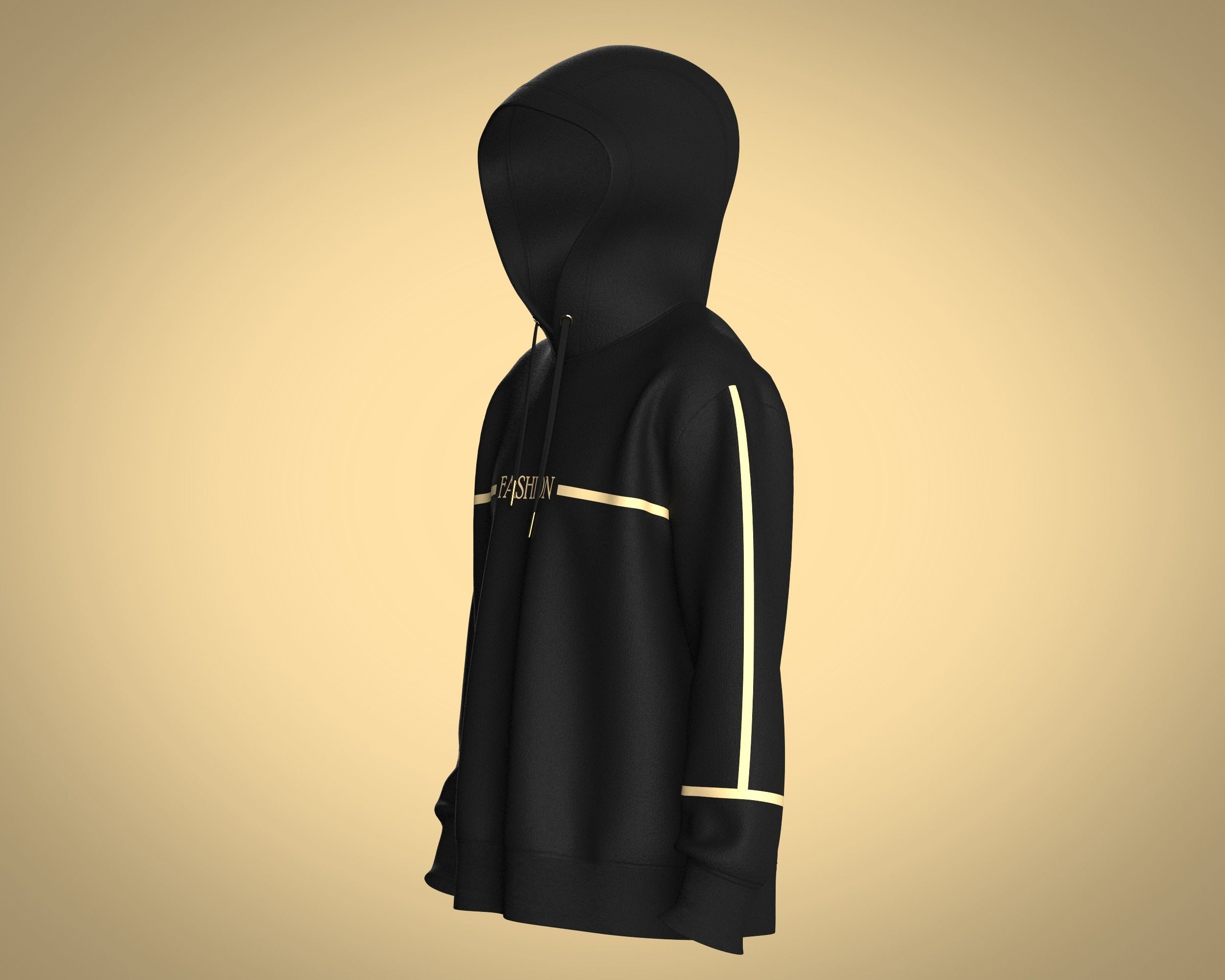 Mens Hoodie-Black And Gold 3D model_6