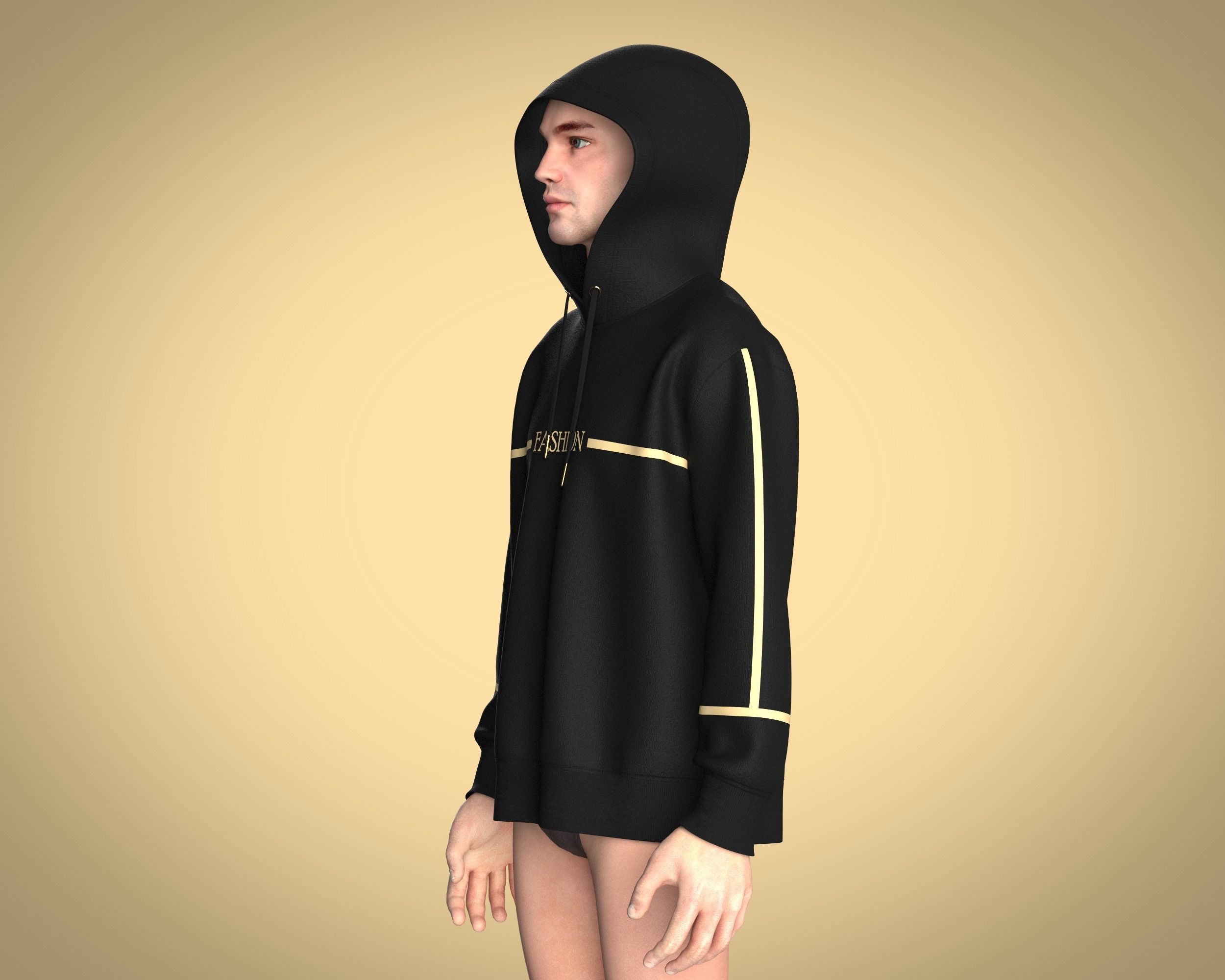 Mens Hoodie-Black And Gold 3D model_11