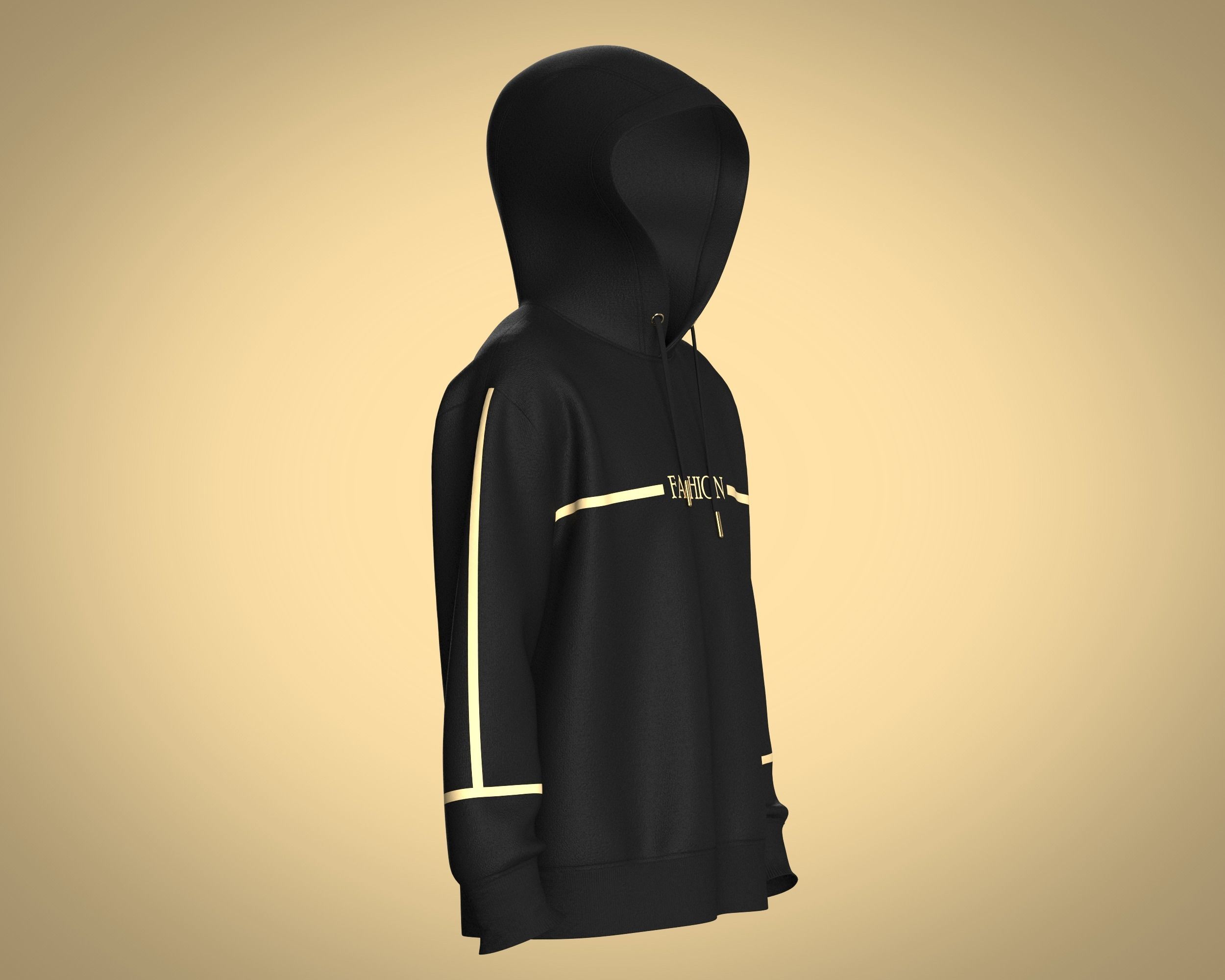 Mens Hoodie-Black And Gold 3D model_1