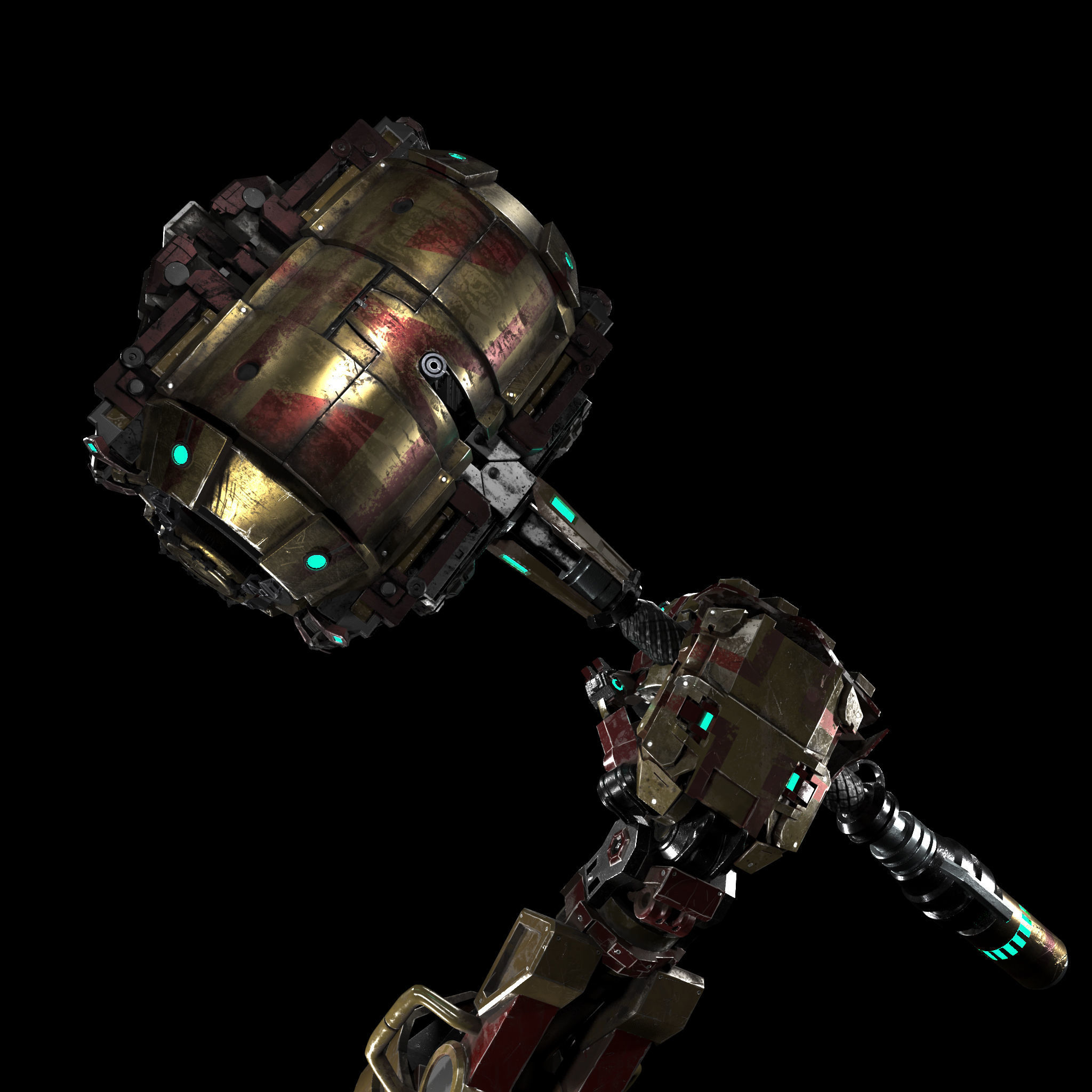 Sci fi Hand and Hammer 3D model_2