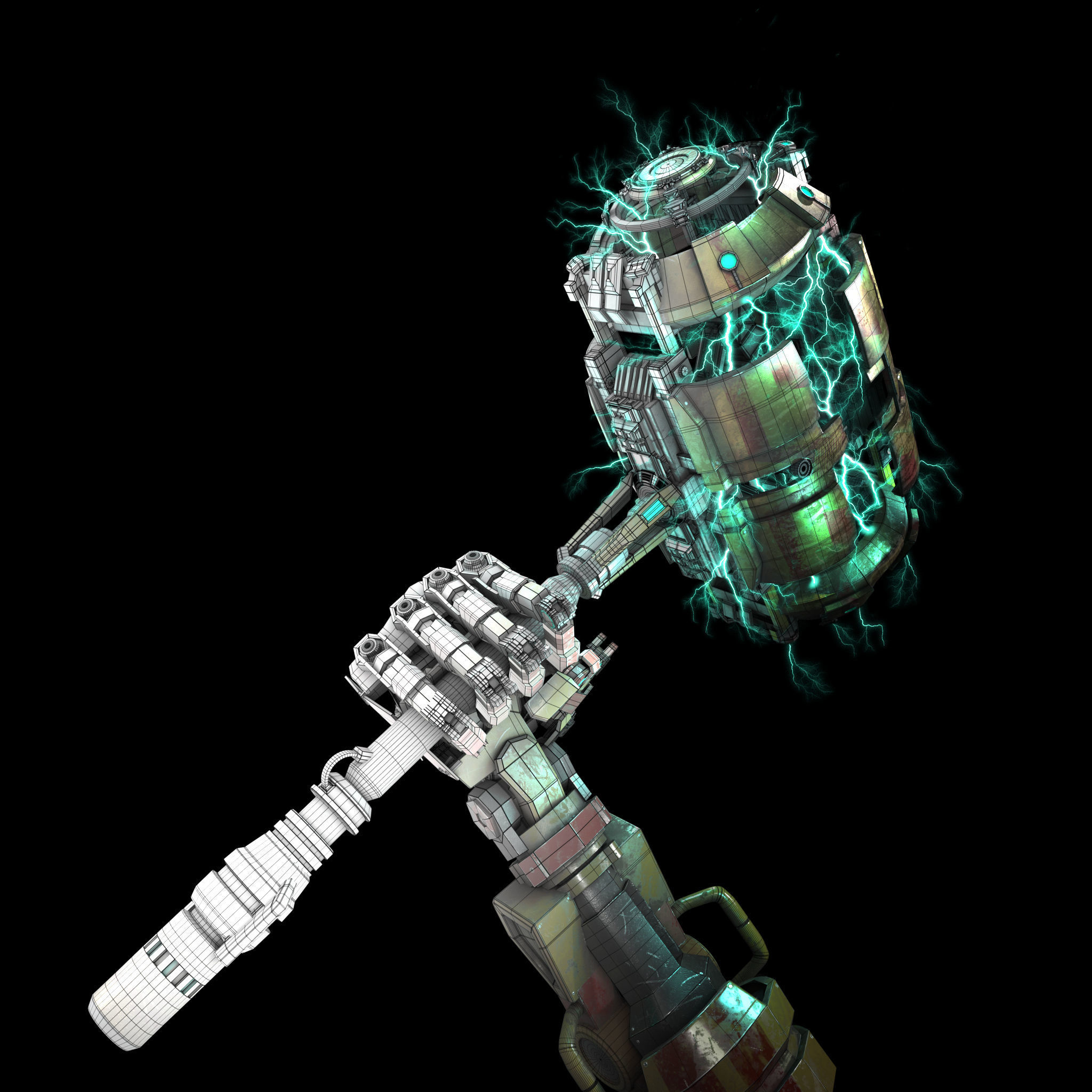 Sci fi Hand and Hammer 3D model_1